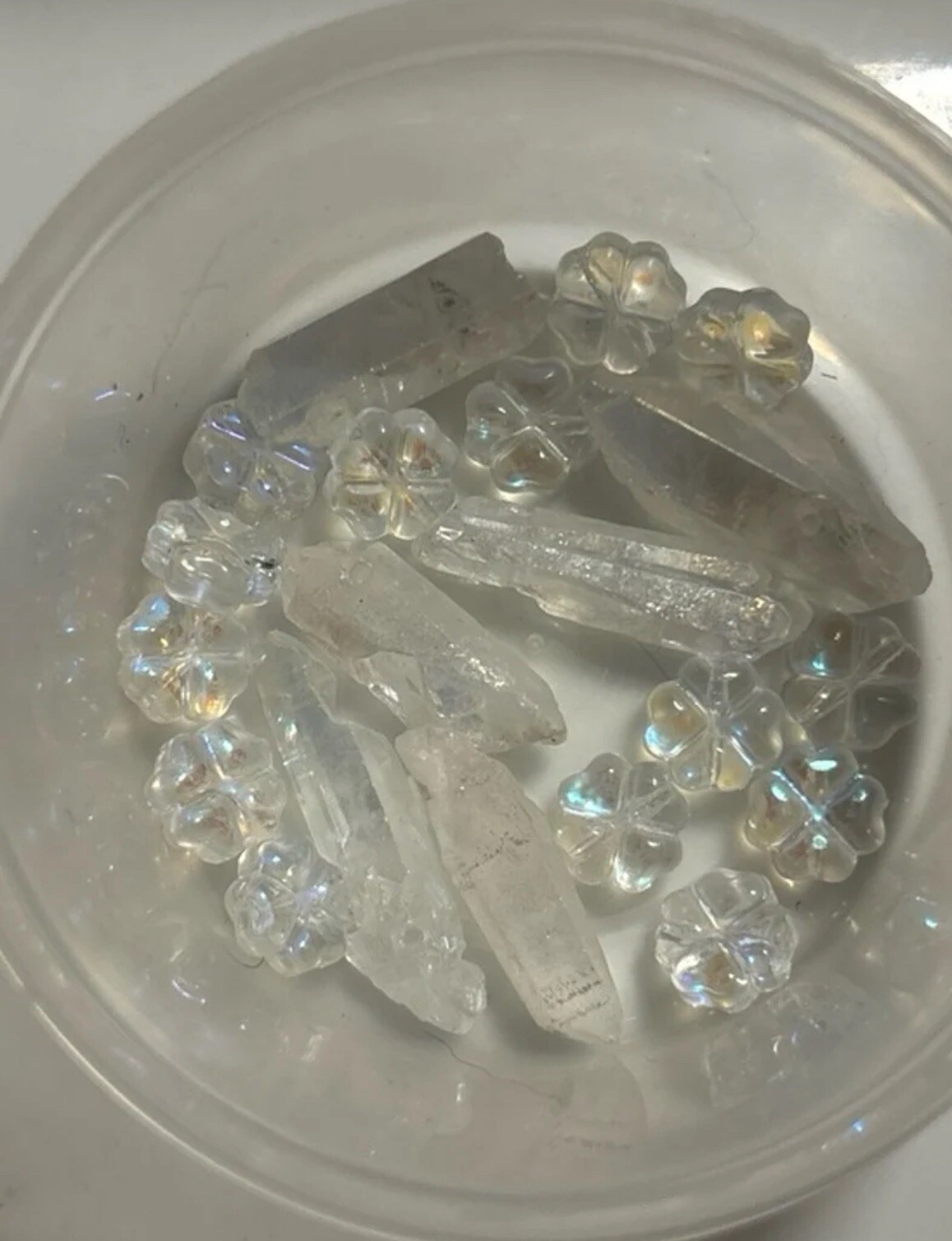 beads for jewelry making Quartz Crystal spike points and Czech glass clover flow