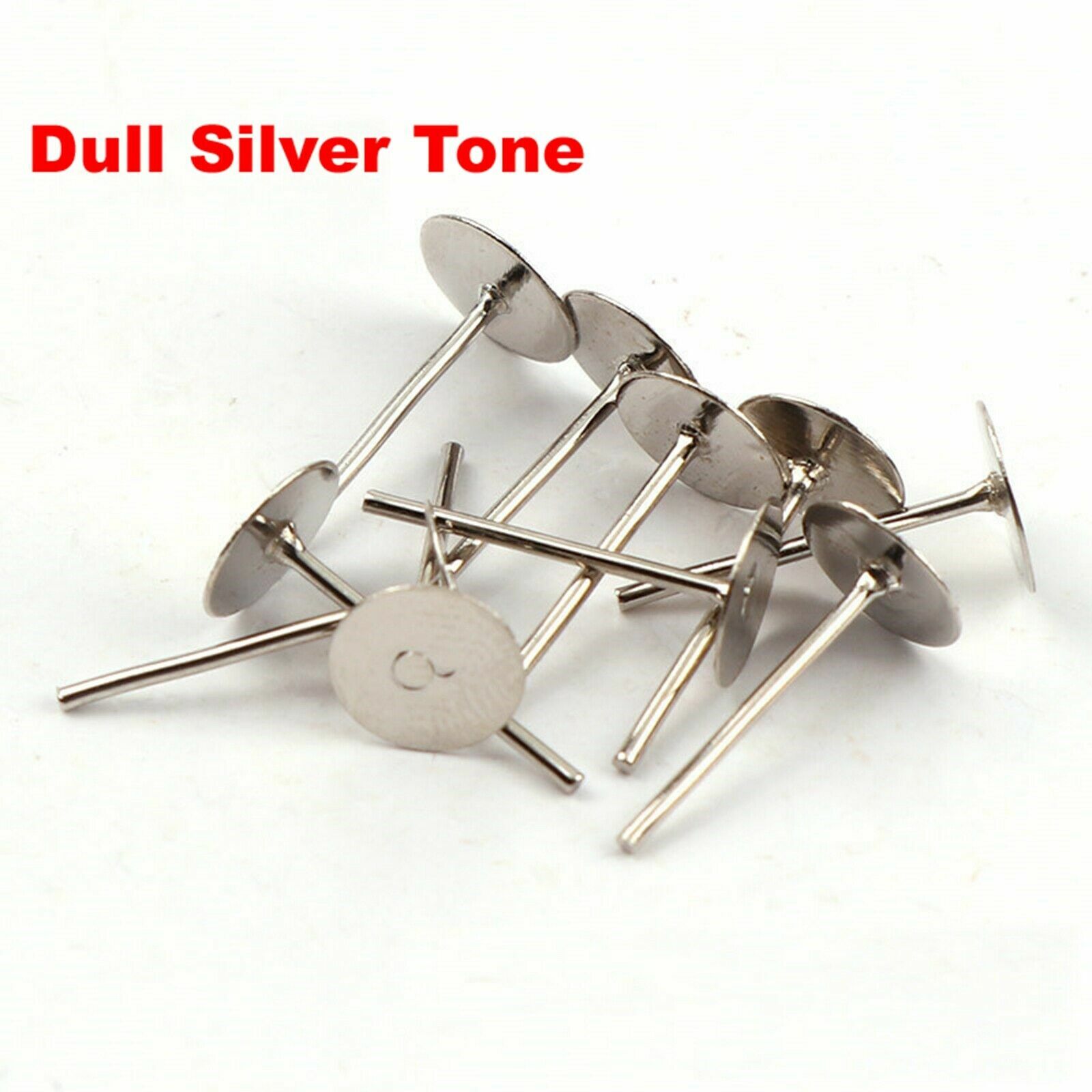 200 Flat Blank Pad 4mm 6mm 8mm 10mm Earring Ear Post Stud with Stopper Findings