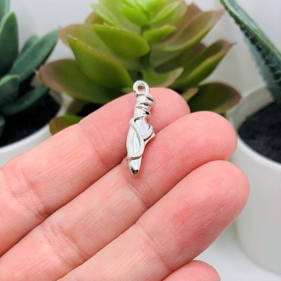 Silver Ballet Slipper Charms, 23x7mm – US Seller