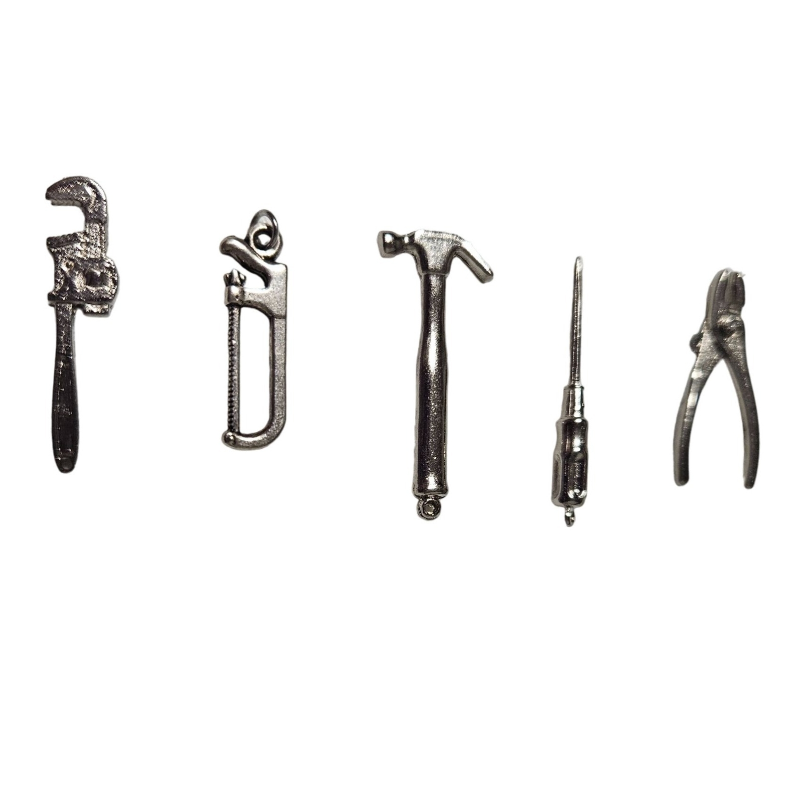 Miniature Tool Set Charms Silver Tone 5 Pieces Crafting Costume Jewelry Women