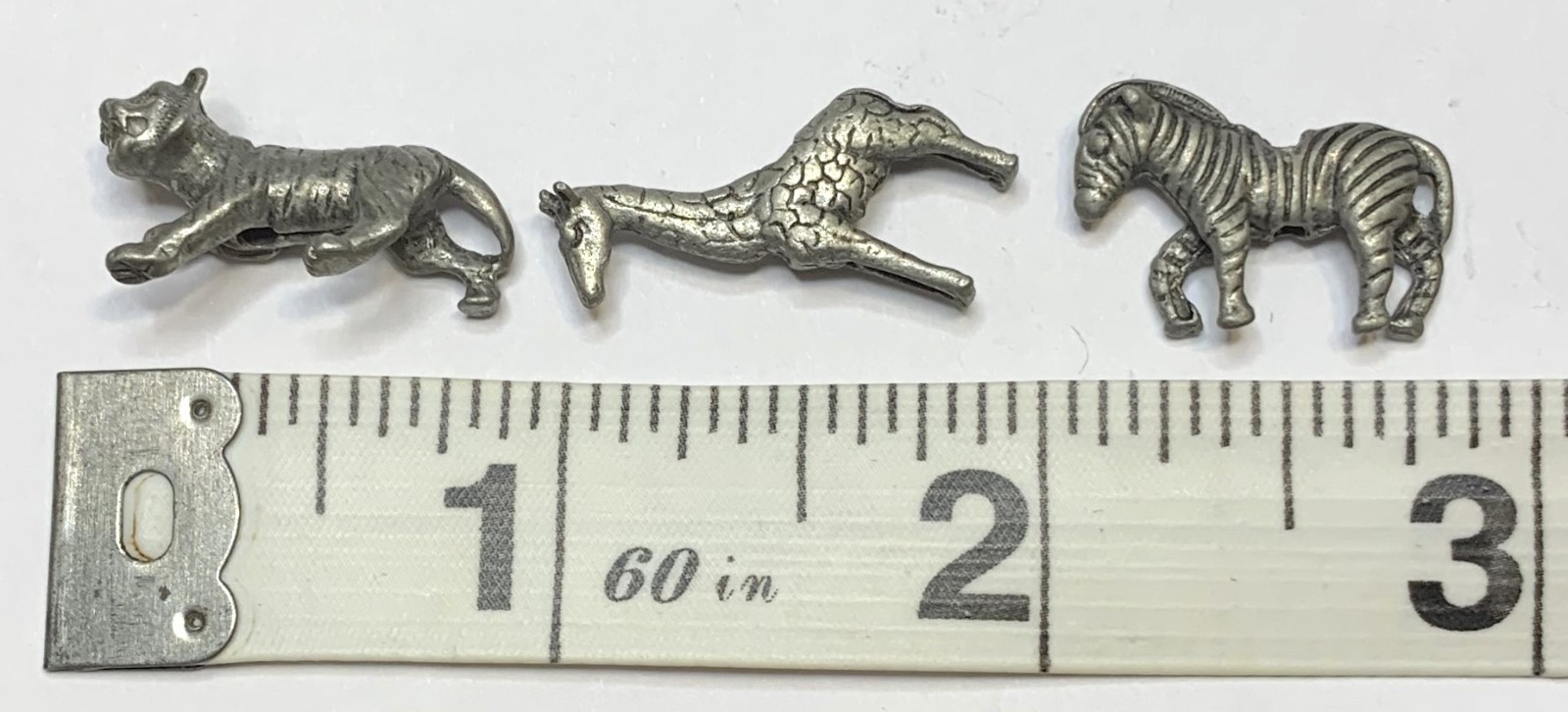 Vintage Pewter Animal Beads 6 Pieces Tiger Giraffe Zebra