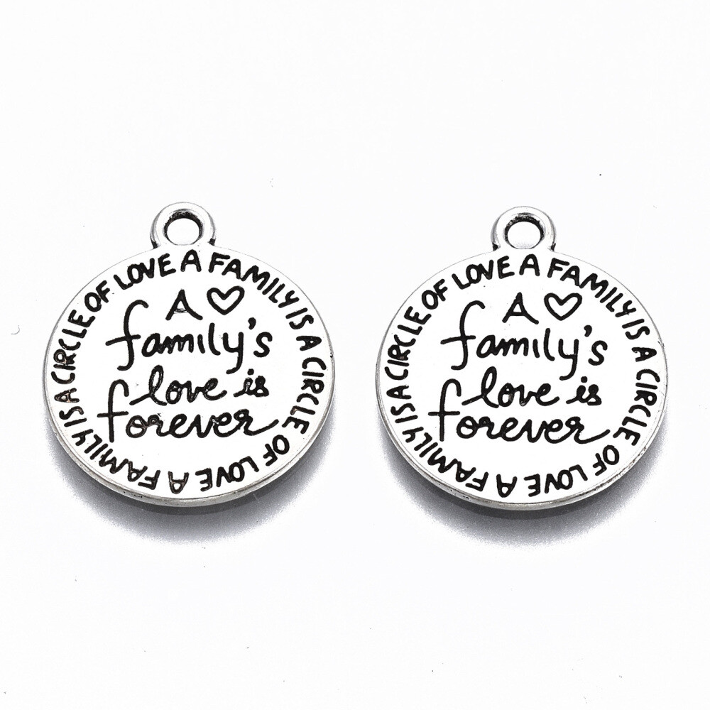 5 Quote Charms Antiqued Silver Inspirational Family Pendants Circle Of Love 20mm