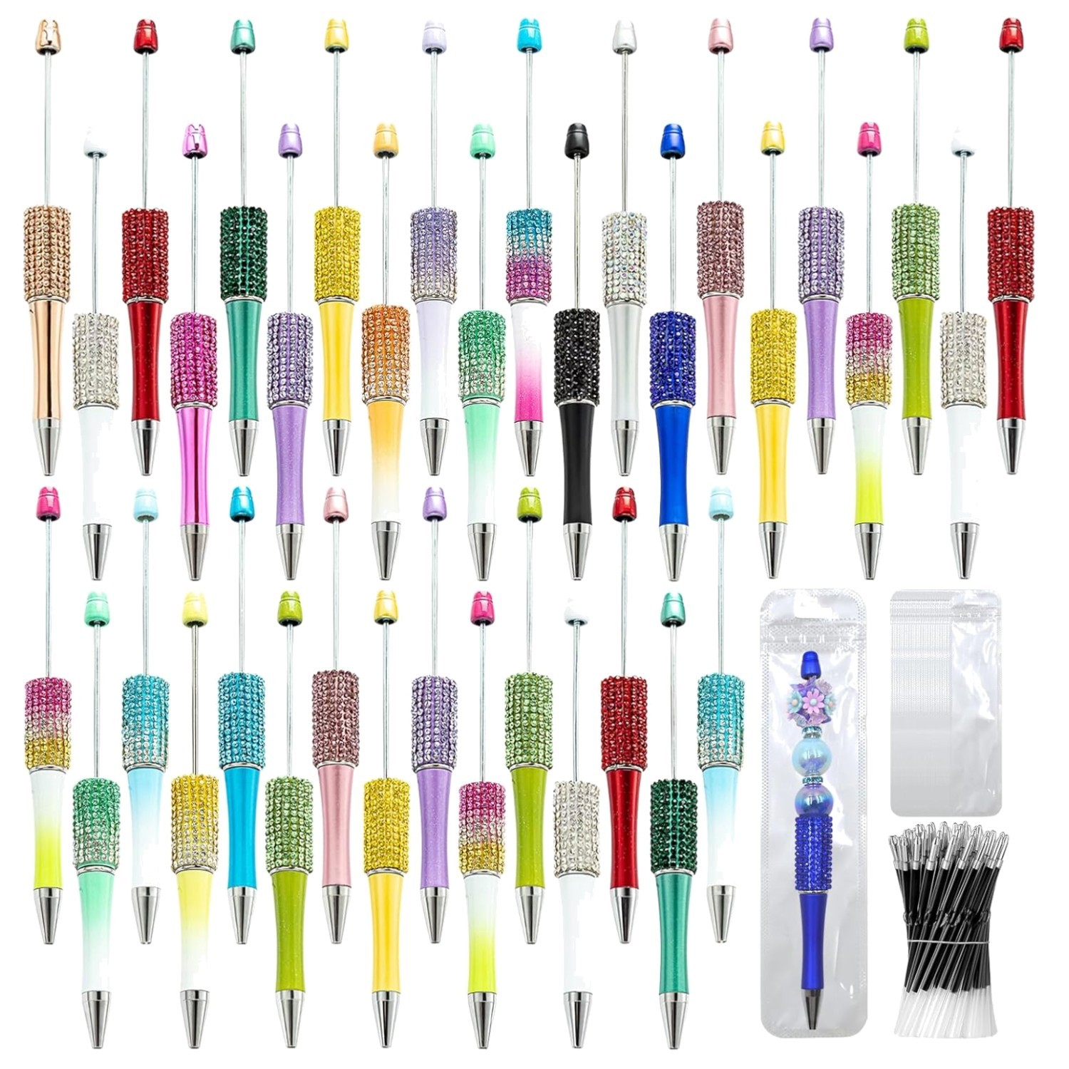 75 Pcs DIY Beaded Pen Kit with Refills and Bags|Crafting Glitter Pens for Kid…