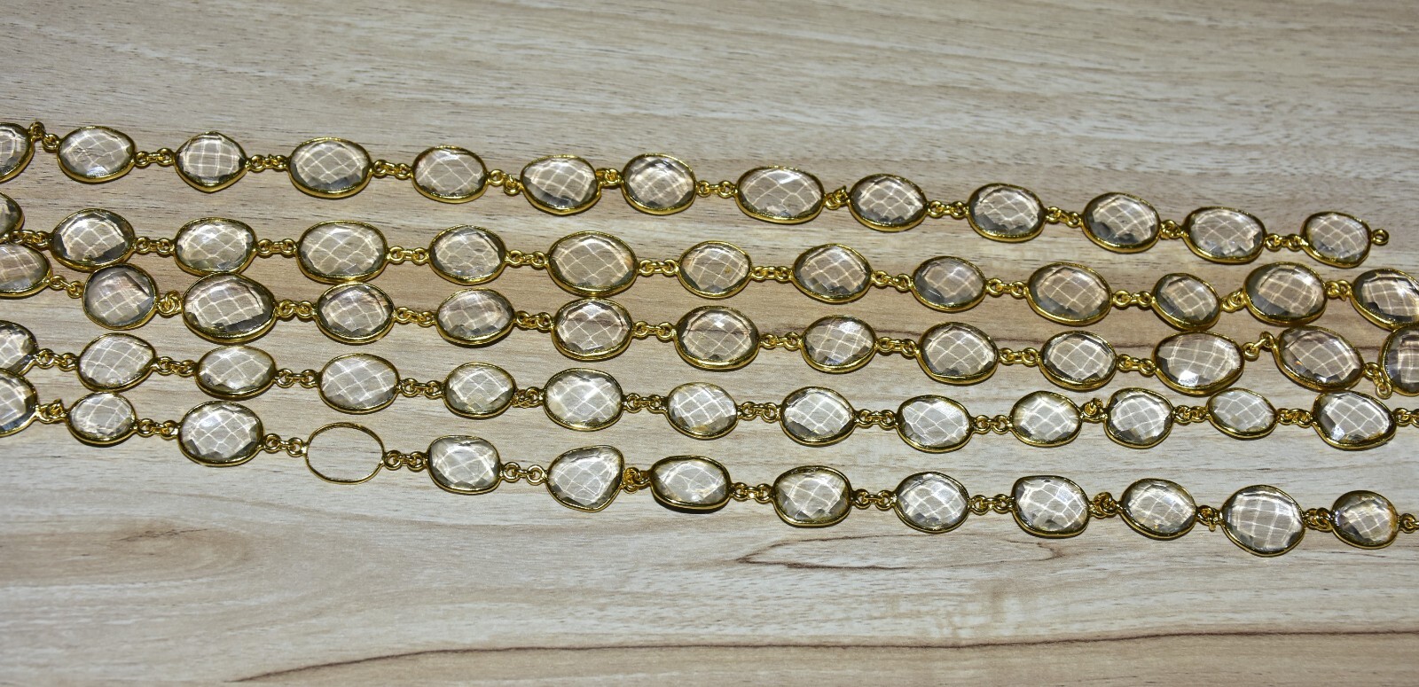 Clear Crystal Conncetor Bezal Chain, 12x14mm Beads, Gold Pleted, Jwellary Making