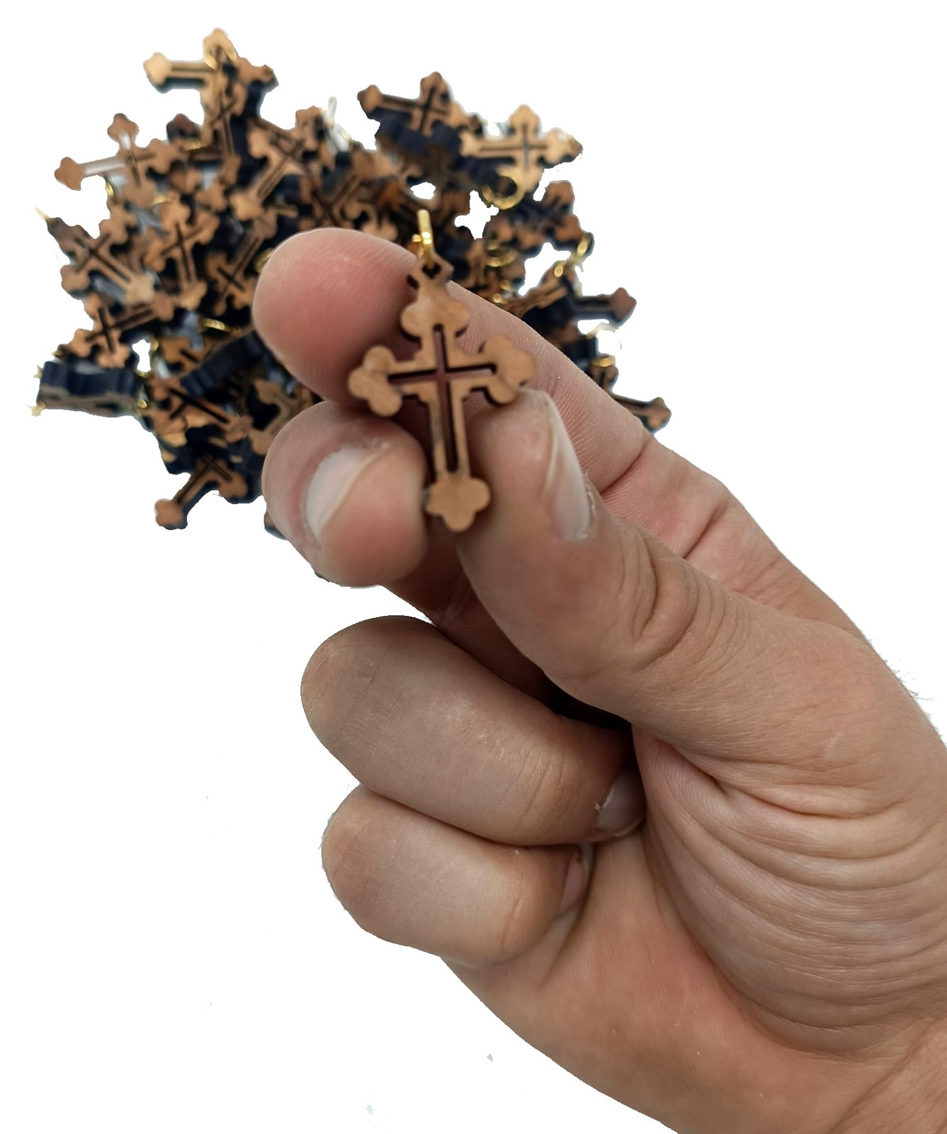 50 Olive Wood carved Jesus cross Hand Made Holy Land Jerusalem For Rosary Mak…