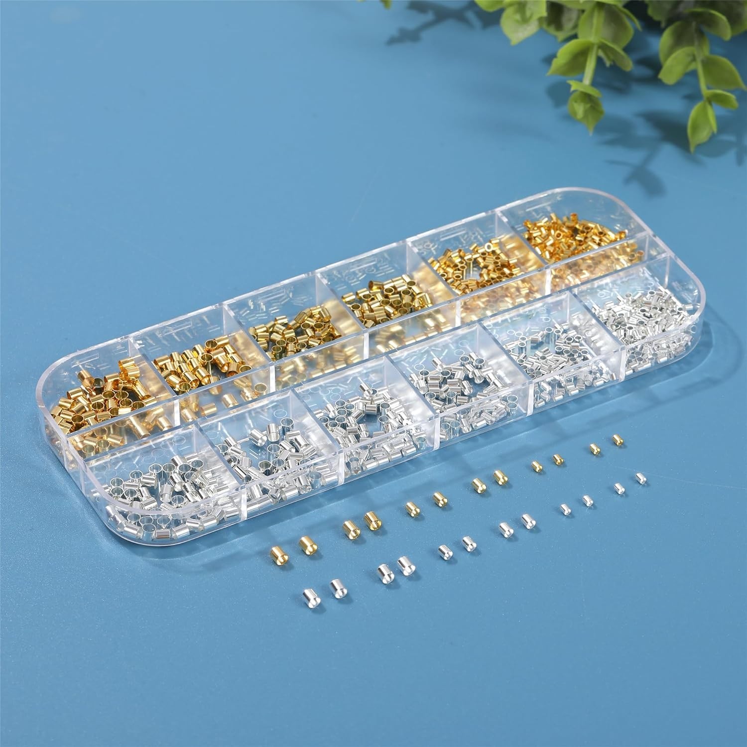 1050 Pcs Silver and Gold Crimp Beads for Jewelry Making, 1.5mm 2mm 2.5mm Crimpin