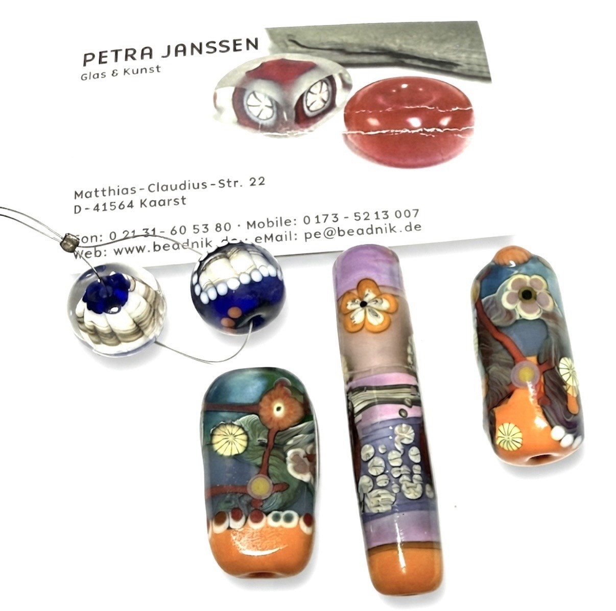 Petra Janssen Lampwork Glass Focal Bead 5pc Set Archival Jewelry Components NOS