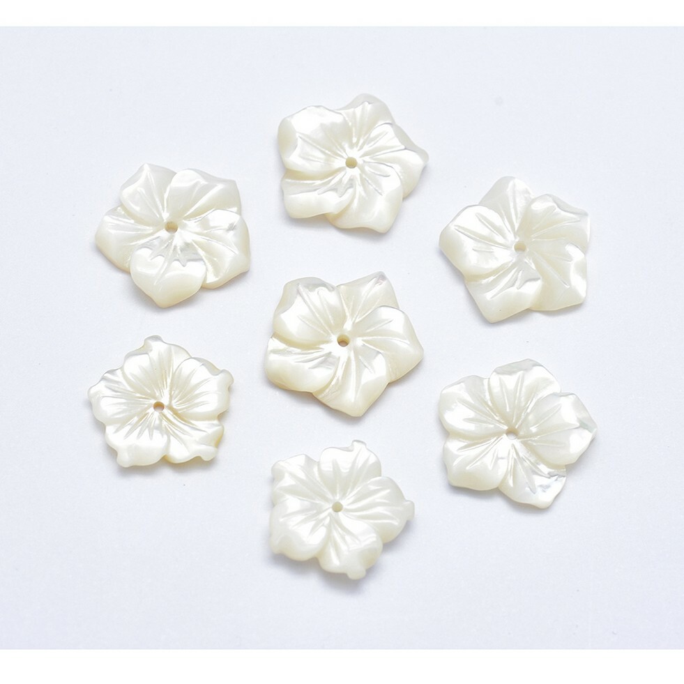 20Pcs Natural White Mother of Pearl Flower Shell Beads Jewelry Making 15~16x3mm