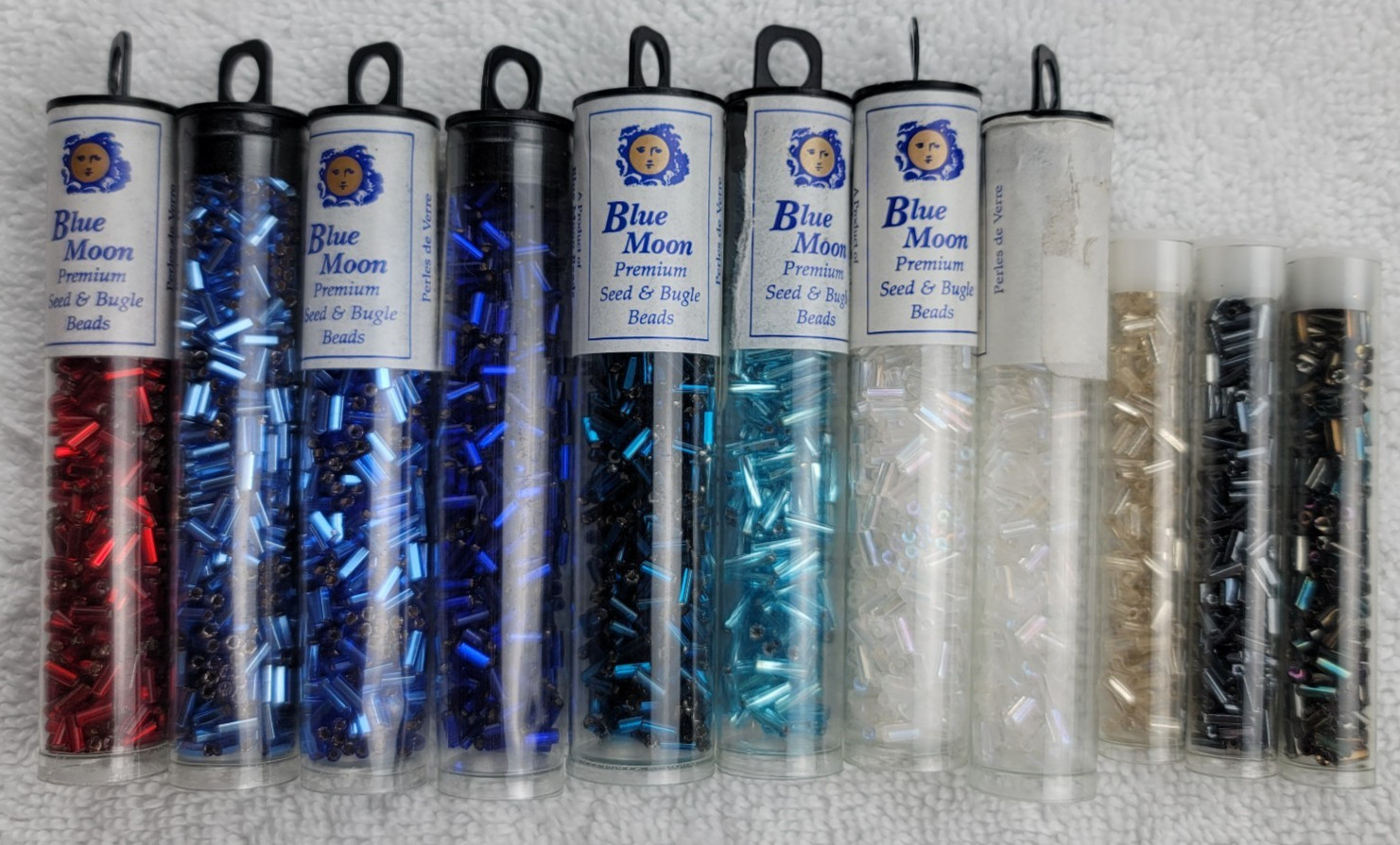 Blue Moon Czech Glass Seed Bugle Beads Tube Lot AB Blue Red Black Clear Bronze