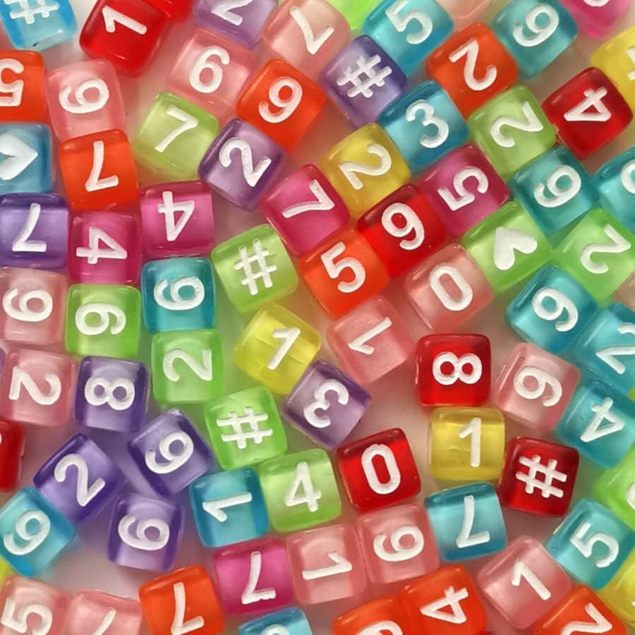 600pcs Number Beads 6 Colors Acrylic Square 6x6mm Number Beads Each Color 100pcs