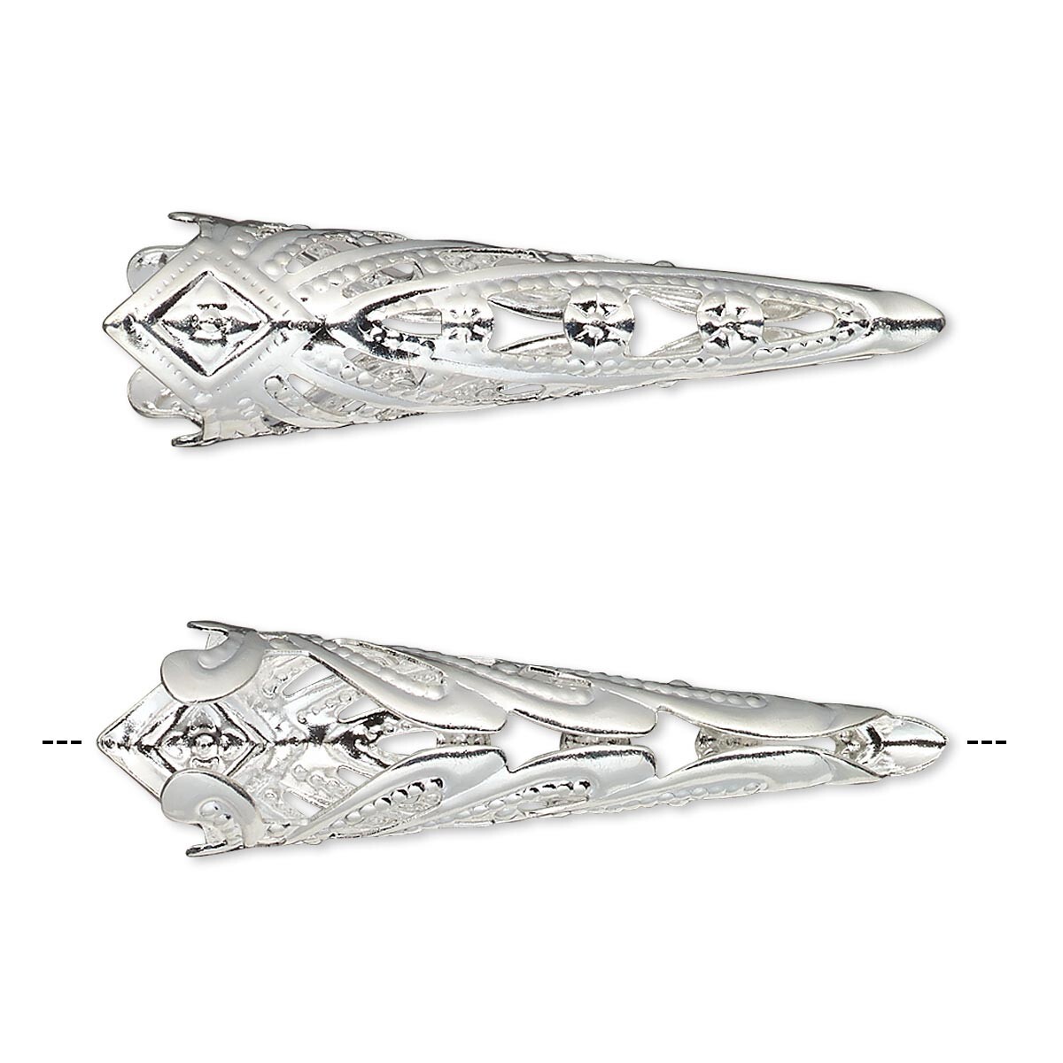 Cone, 6 Silver Plated Brass 35x9mm Filigree Cone Bead Caps to Fit 8mm Beads *