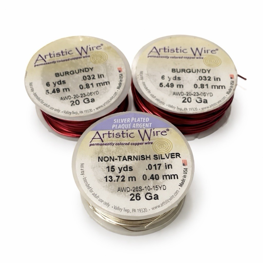 Artistic Wire Lot 20ga Burgundy & 26ga Non Tarnish Silver Jewelry Making Bundle