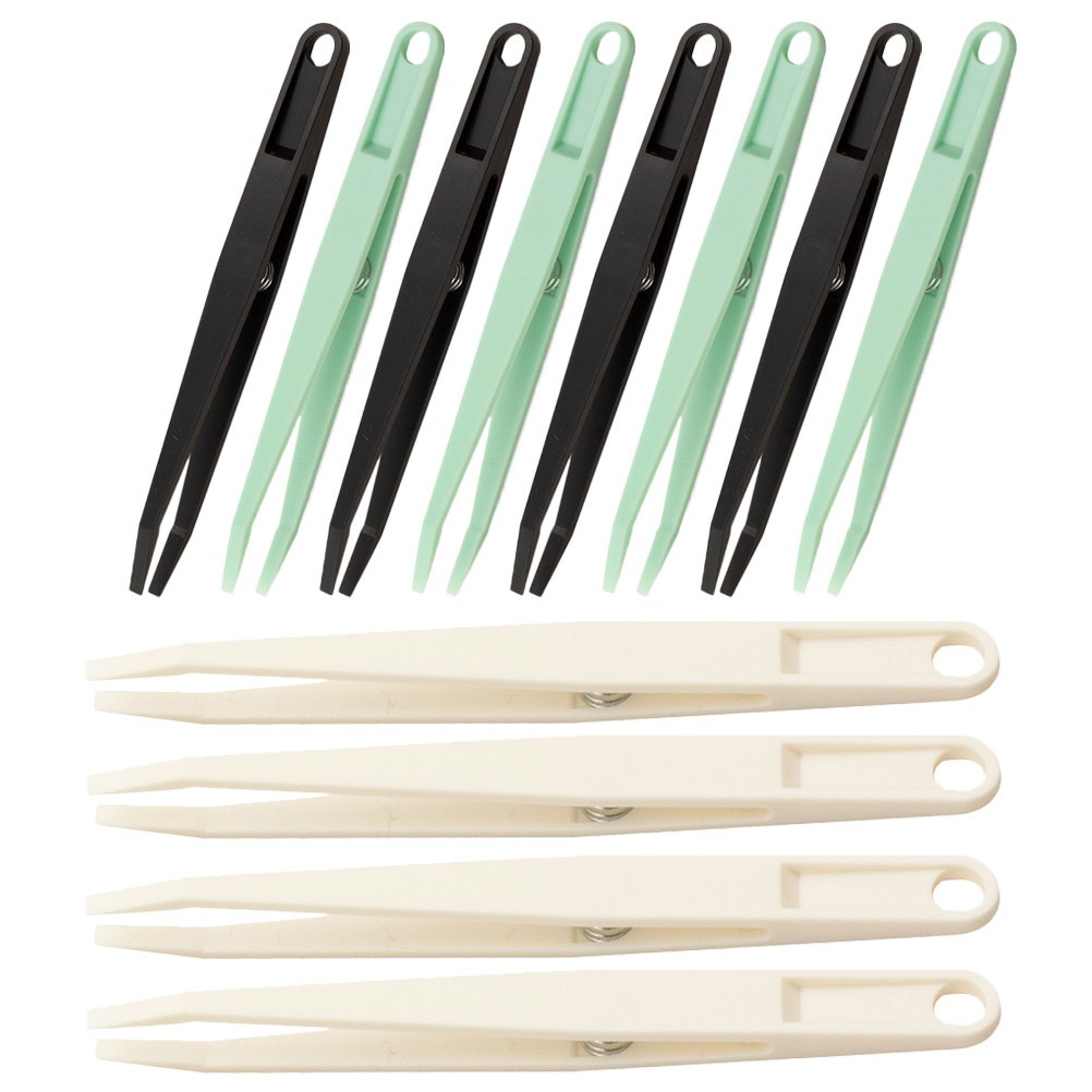 12Pcs Hobby Tweezers Flat Tip ABS Material for DIY Crafts Jewelry Tools