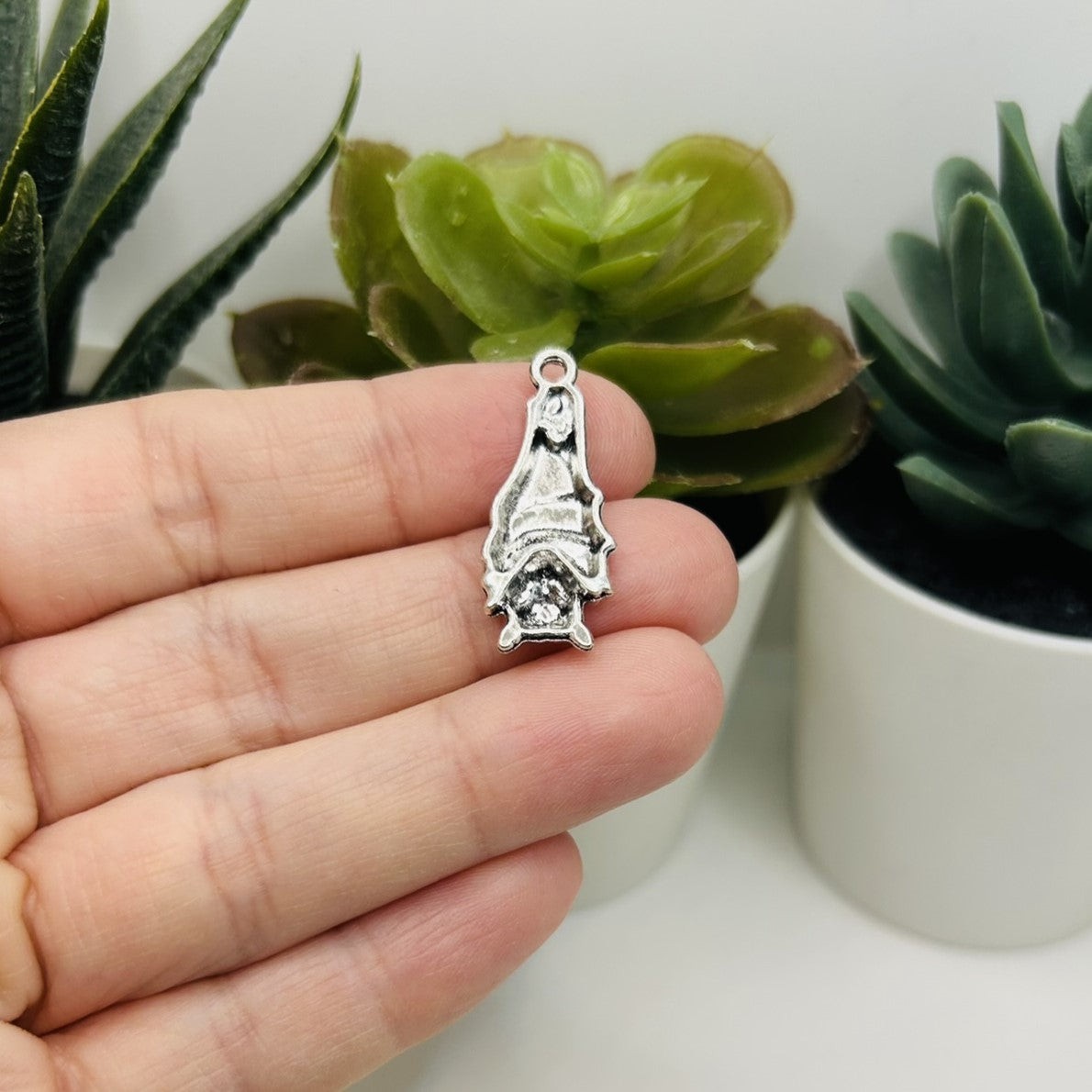 Silver Upside Down Bat Charms, 27x12mm – US Seller