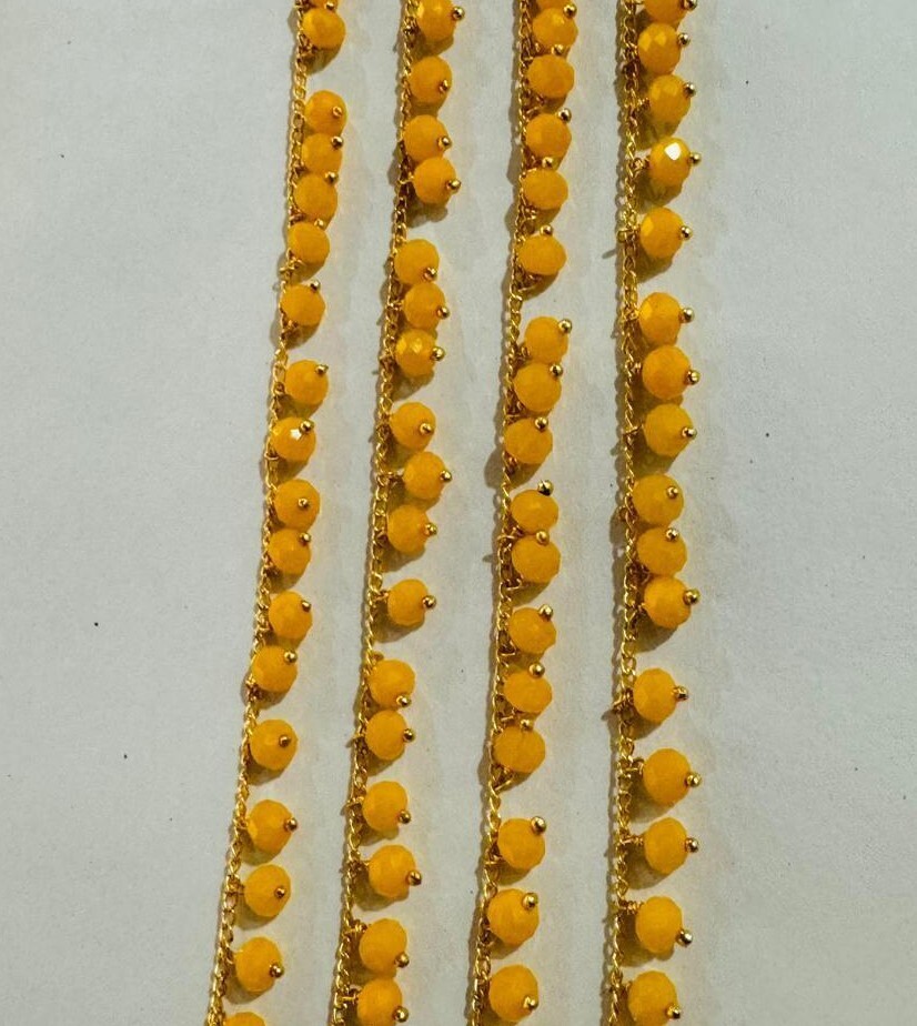 6mm Yellow Faceted Glass Beaded Cluster Chain – Wire Wrapped Dangle Bead Chain