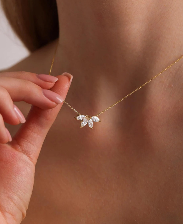 Marquise CZ Diamond Necklace Flower Petal Diamond Necklace Birthstone Necklace