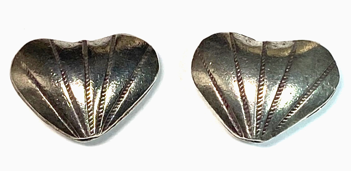 3 Hill Tribes Thai Silver Lined Heart Beads 15x20mm 3.3g Handcrafted in Thailand
