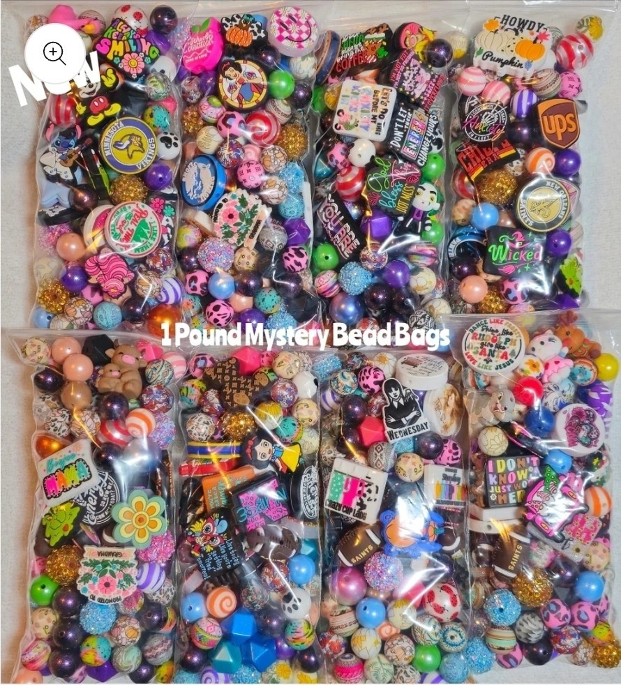 1 Pound Multicolor Acrylic Silicone Bead Mix Bulk DIY MYSTERY BEAD BAGS