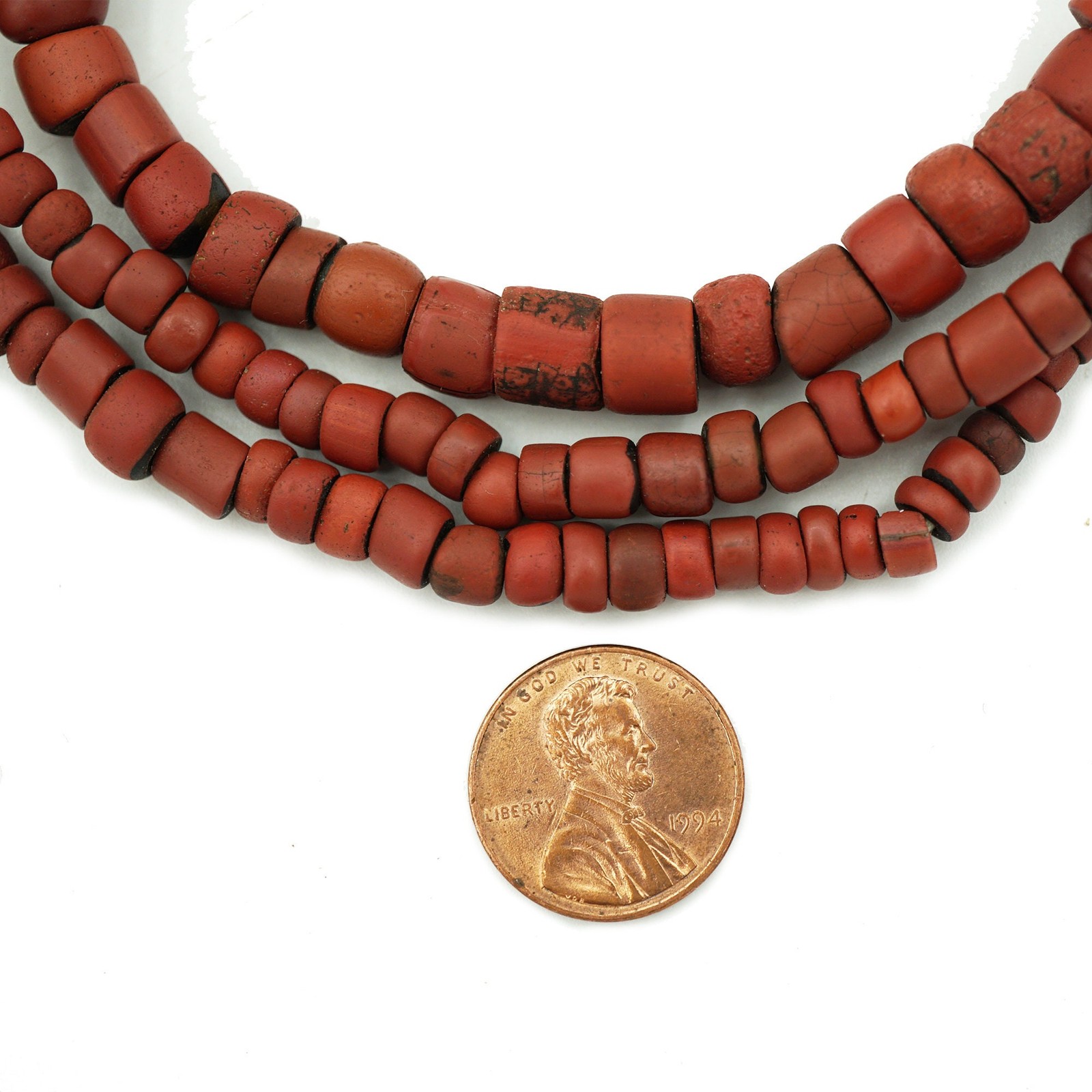 Brick Red Venetian Green Heart Beads 6-12mm ( 1264A215) African