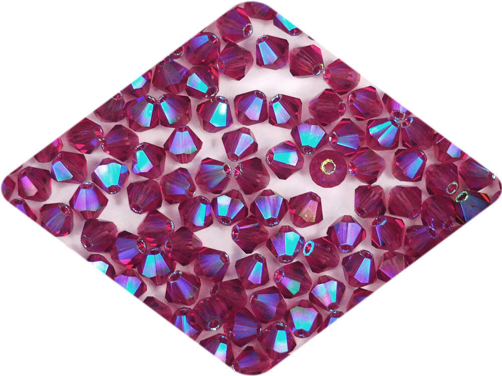 Fuchsia AB2X full AB Czech MC Bicone Beads 3mm 4mm pink double Aurora Boreale