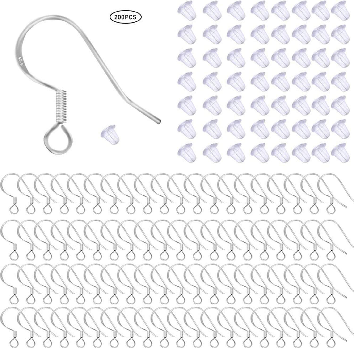 100 Pcs 925 Sterling Silver Earring Hooks for Jewelry Making with Earring Backs