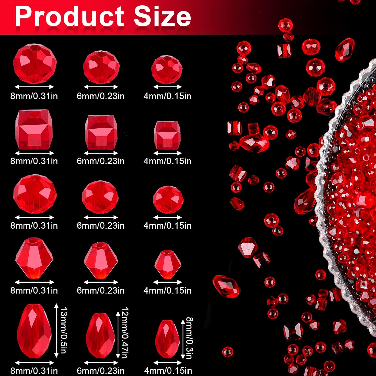 Crystal Beads, 600 Pcs Glass Beads, Assorted Crystal Beads for Jewelry Making, R
