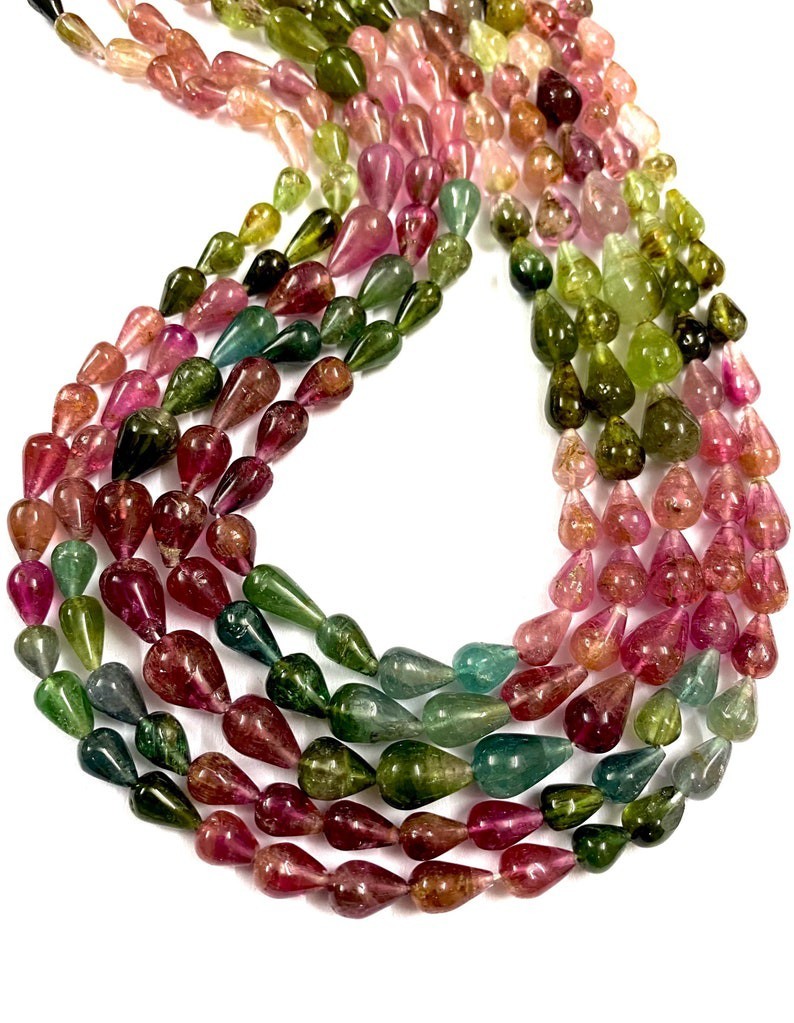Multi Tourmaline Smooth Teardrops Beads Gorgeous Multi Tourmaline Straight Drill