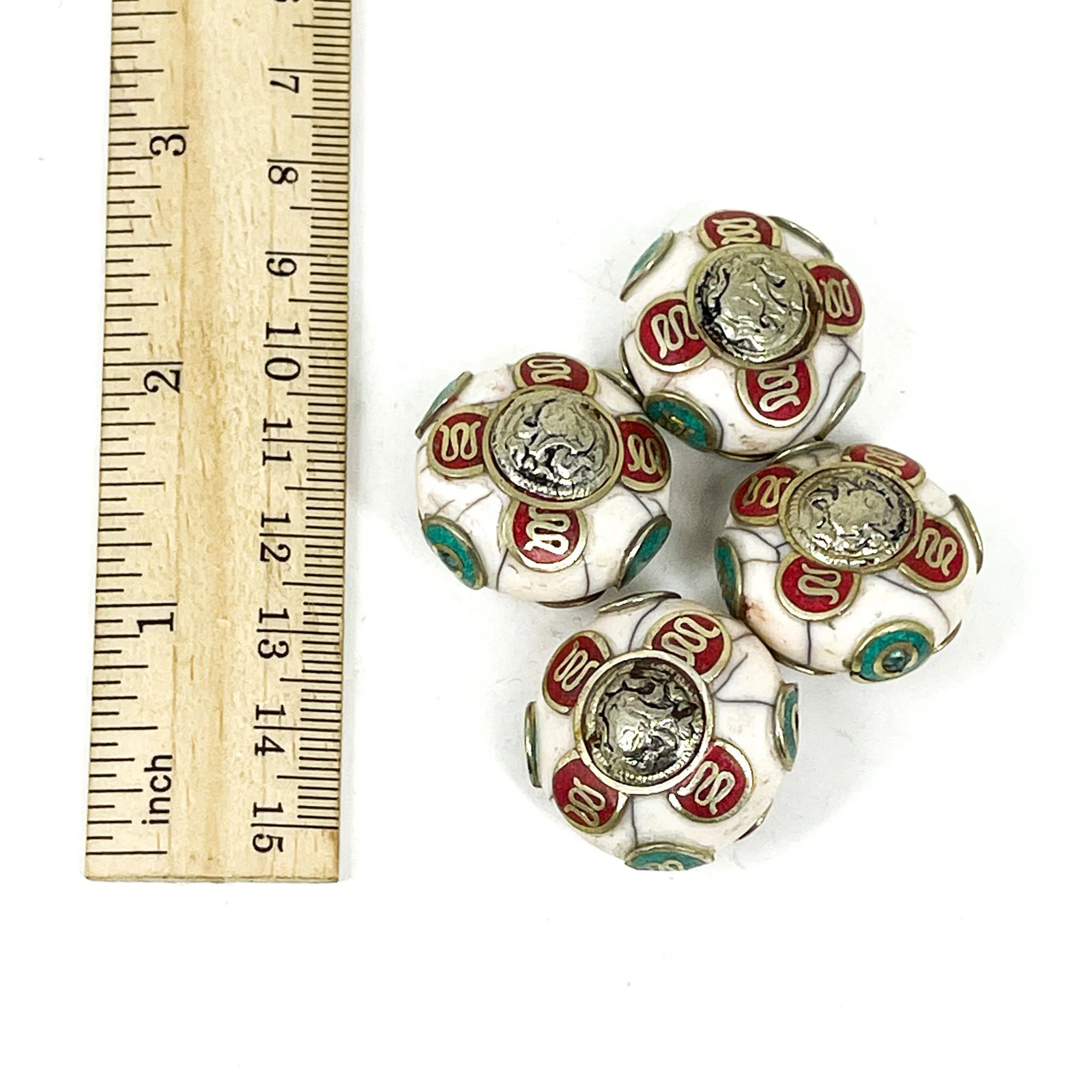 4 Tibetan White Crackle Beads