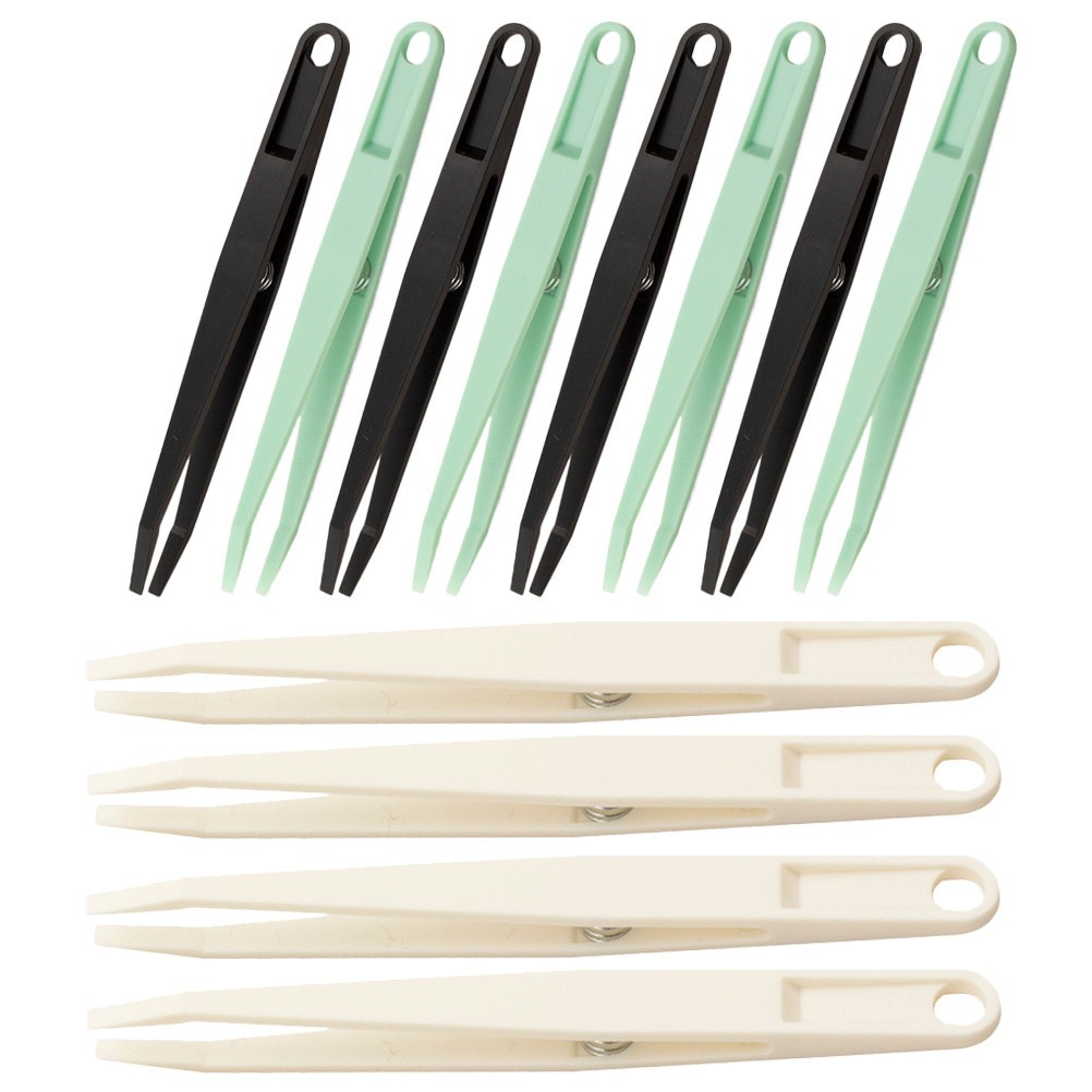 12Pcs Plastic Craft Tweezers Set Flat Tip for DIY Jewelry Stamps and Beads