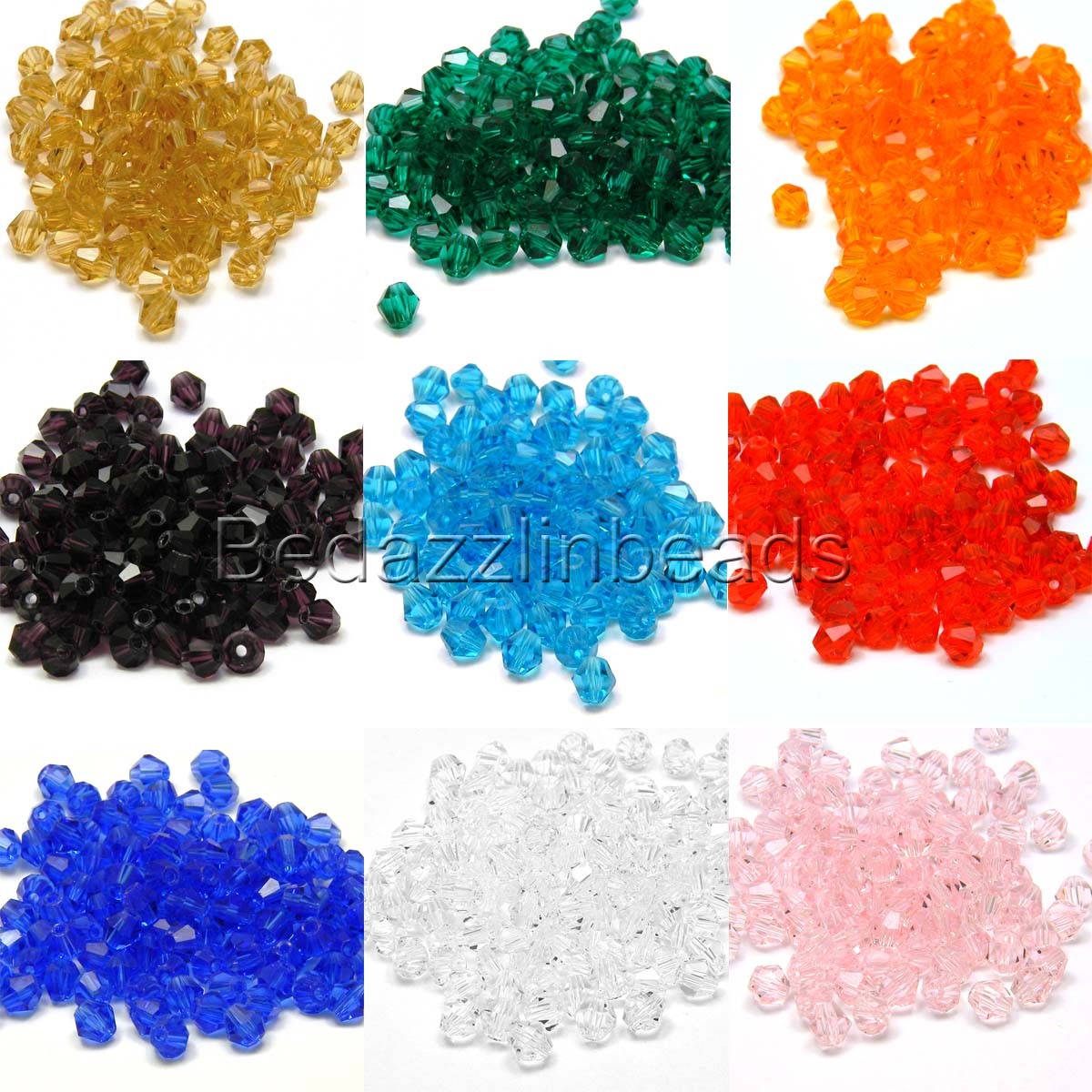 50 Bedazzlinbeads 6mm Glass Double Cone Faceted Crystal Bicone Beads Many Colors