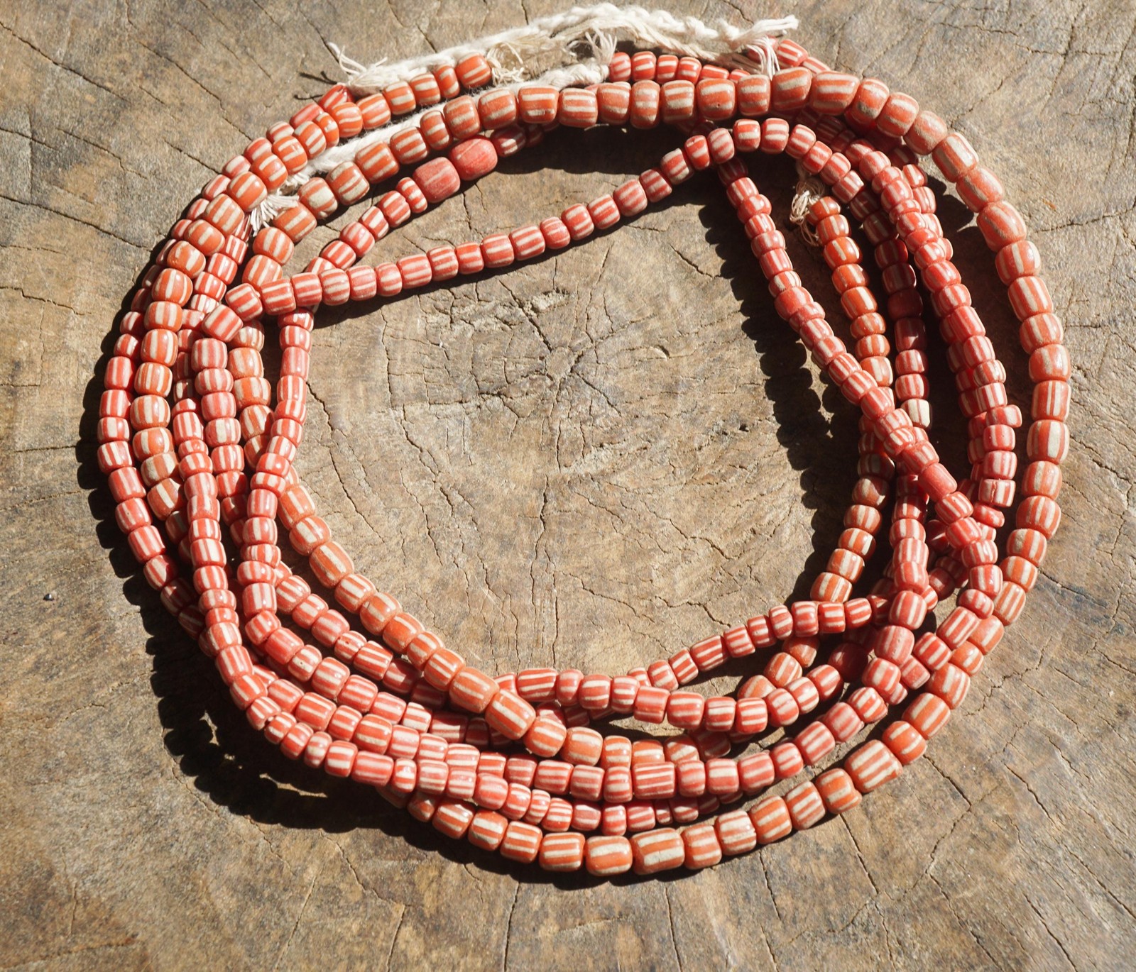 Artisan Made Java Glass Beads: Orange Red with White Stripes (5-6mm), 2898A378