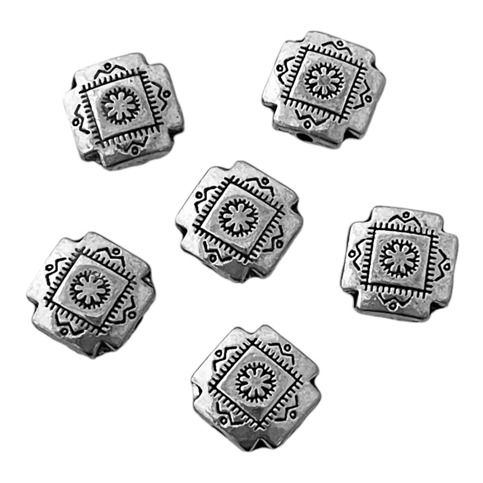 10 Tibetan Silver Metal 12mm Flat Swiss Cross Flower Zig Zag Accent Spacer Beads