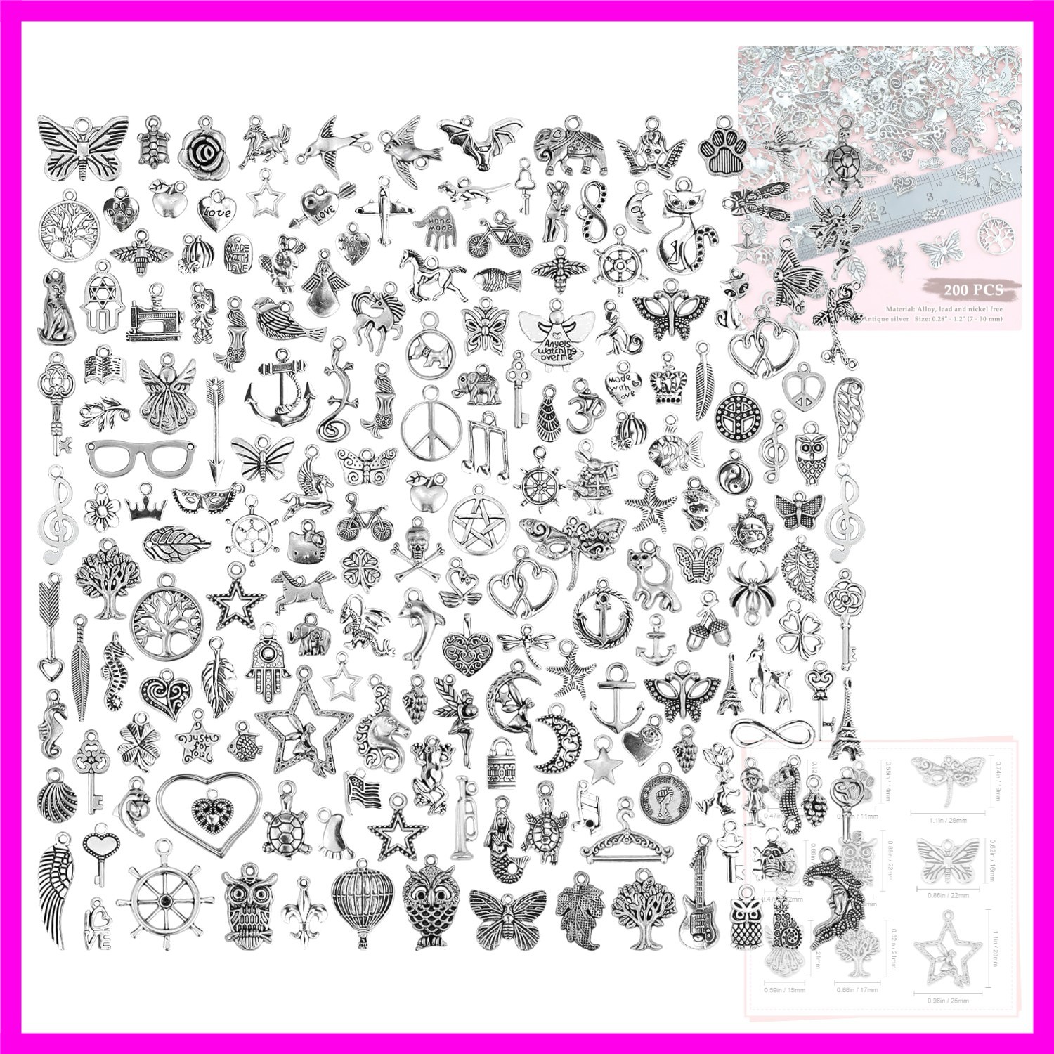 200 PCS Wholesale Bulk Lots Jewelry Making Charms Mixed Smooth Tibetan Silver…