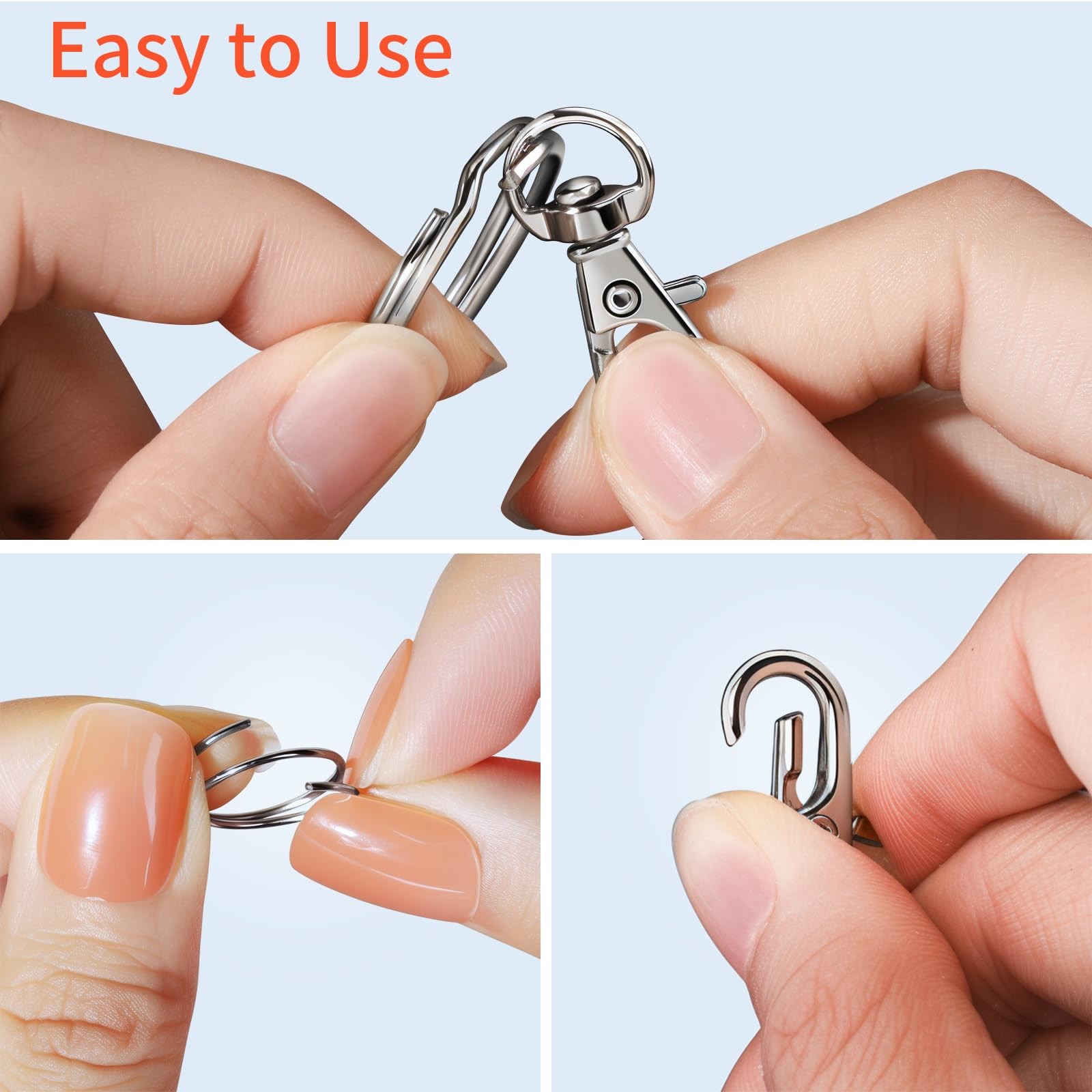 LEOBRO 60 PCS Swivel Snap Hooks and Key Rings, Keychain Clips Silver