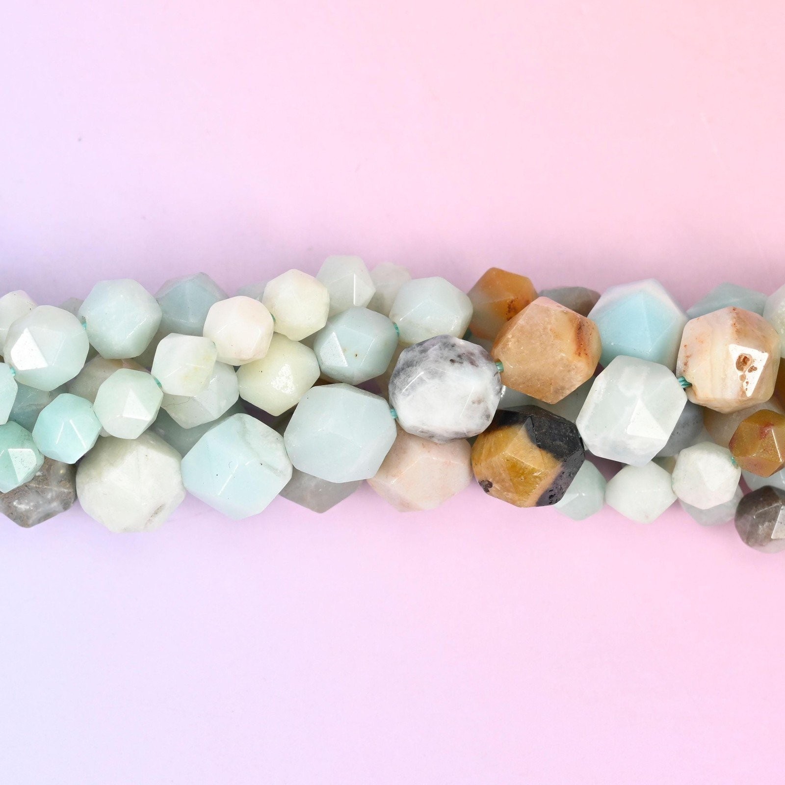 Multi-Color Amazonite Beads: Faceted Diamond Star Cut, 6-10mm, 15.5 inch Strand