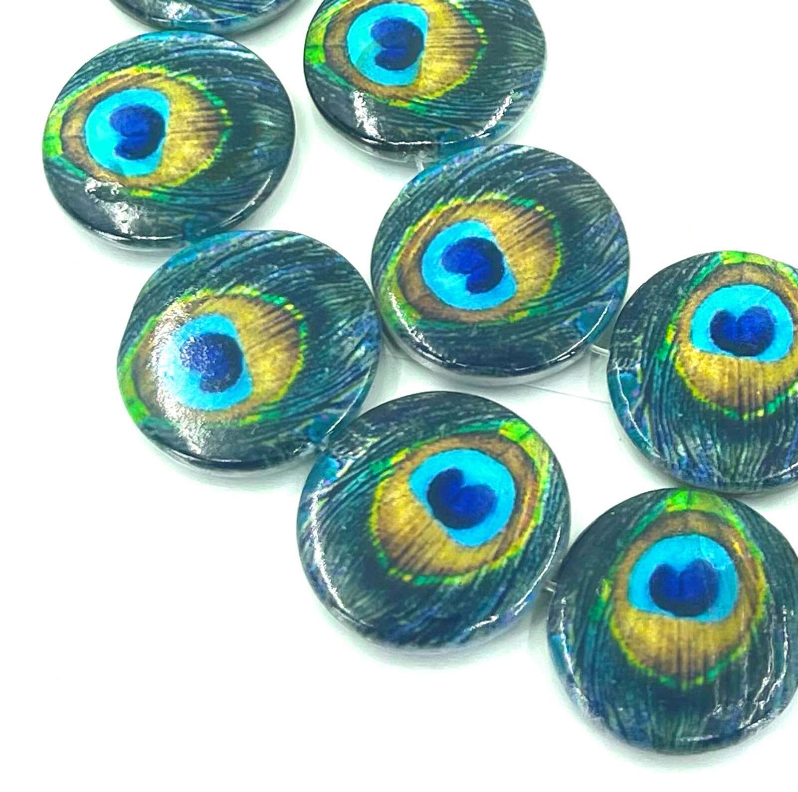 20mm Peacock Mother Of Pearl Shell Disc Coin MOP Beads 16″