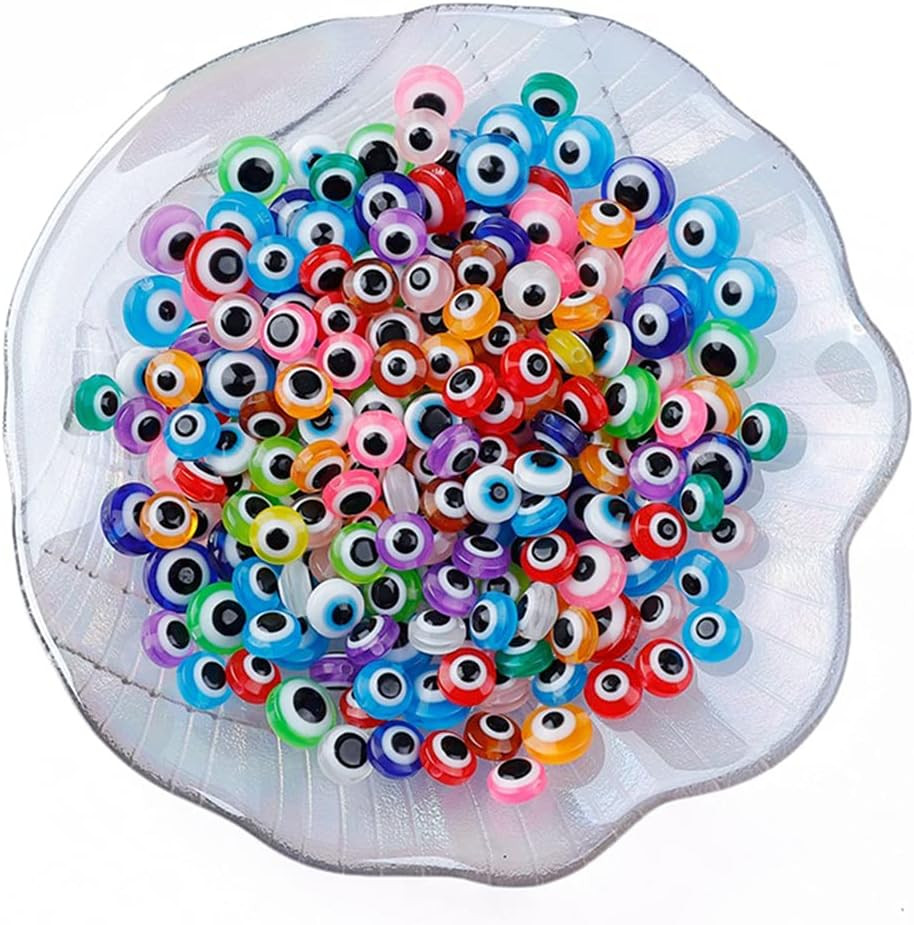 200 Pieces Flat Round Evil Eye Beads Handmade Resin Lampwork 8mm Charms Spacer B
