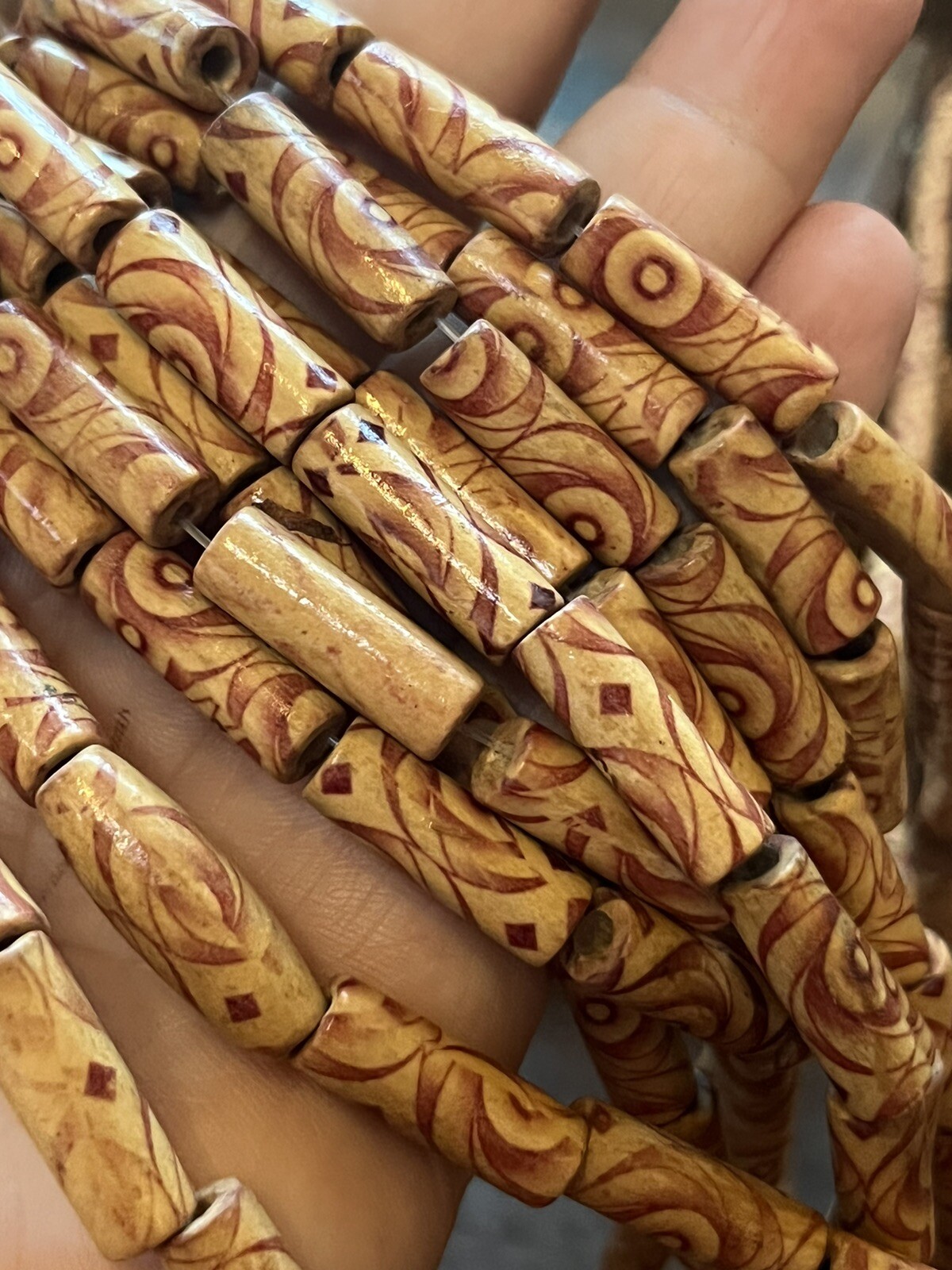 20 Inch Strand Vintage Painted Wood Loose beads Festival Boho 70s Style