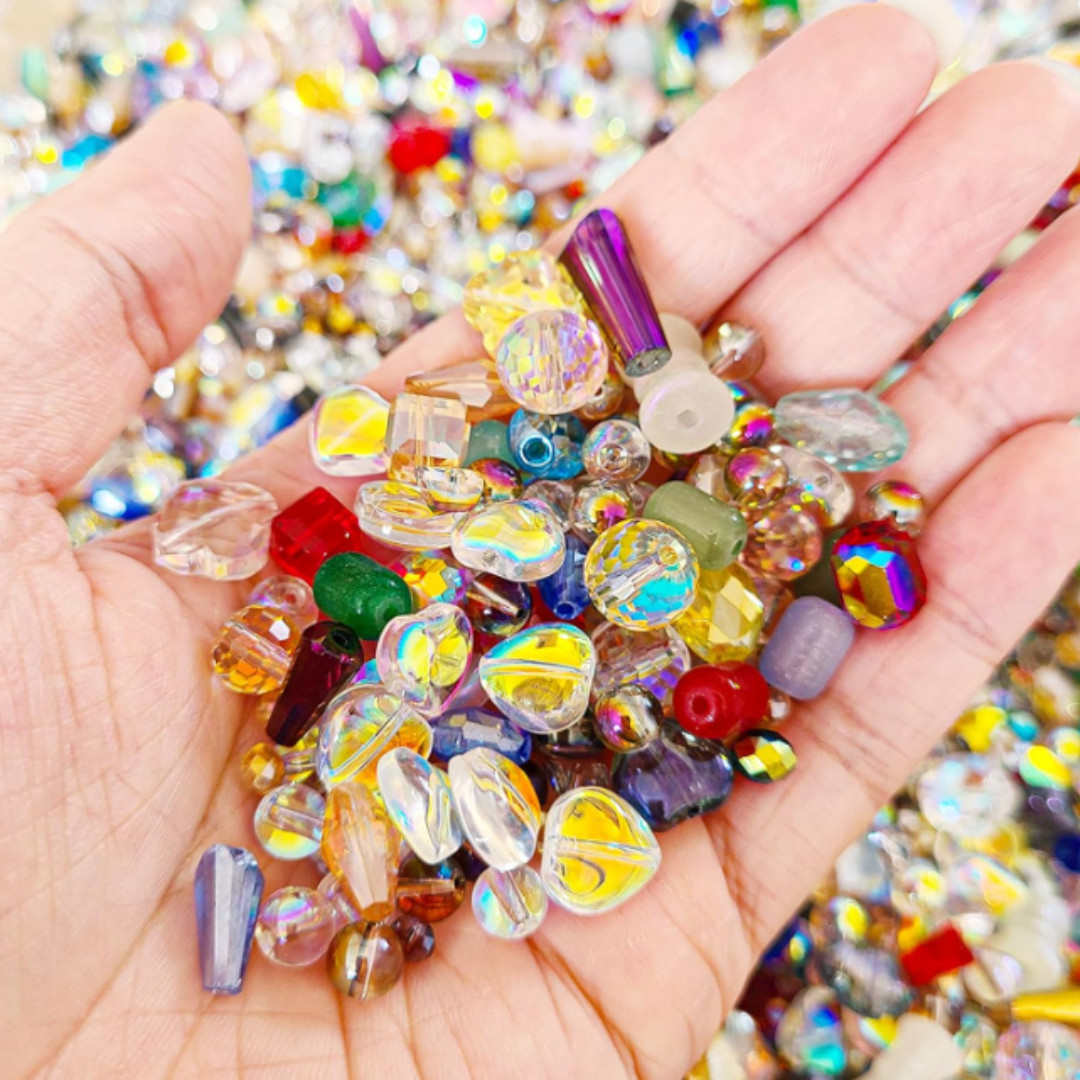 Half Pound Assorted Glass Beads 2-16mm Mixed Crystal Beads fr DIY Jewelry Making