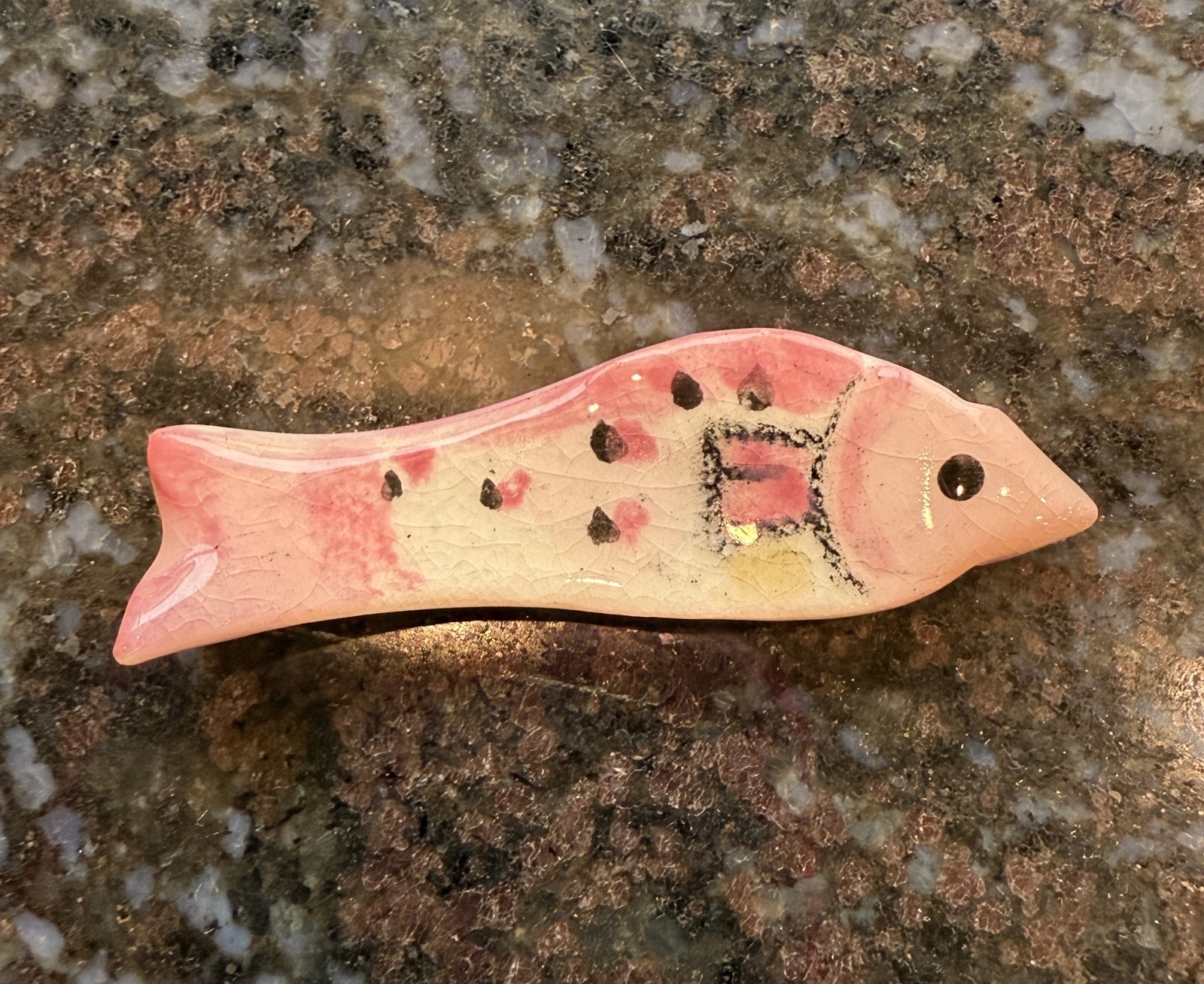 Pendant Artisan Hand Made Set of 2 Ceramic Pink Fish with Glossy Glaze