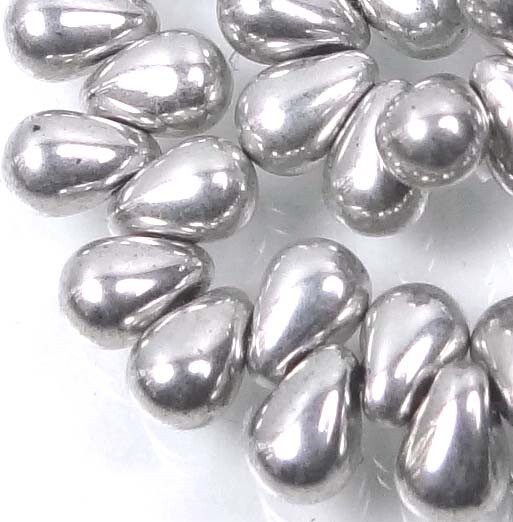 50 Czech Glass Teardrop Beads – Aluminium Silver 6x4mm