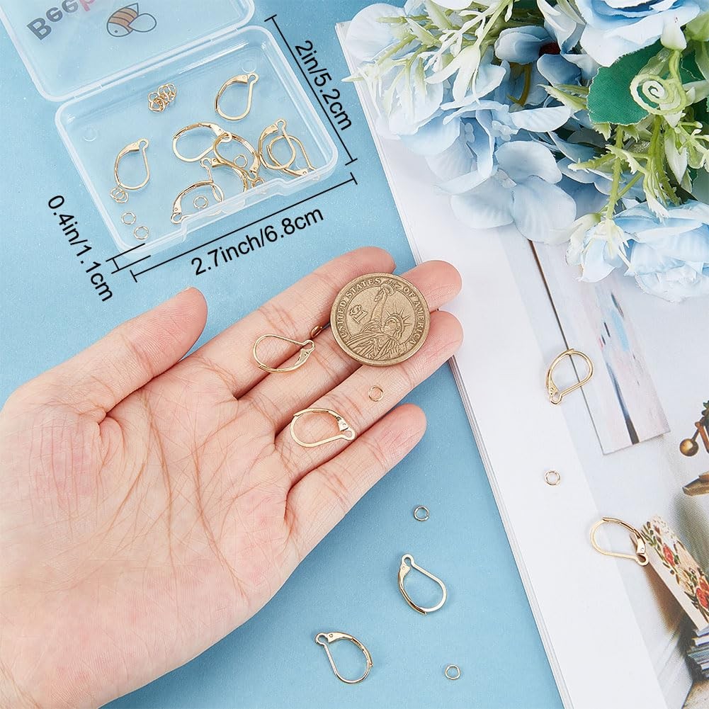 20PCS Gold Plated Leverback Earring Hooks with Jump Rings Jewelry Findings
