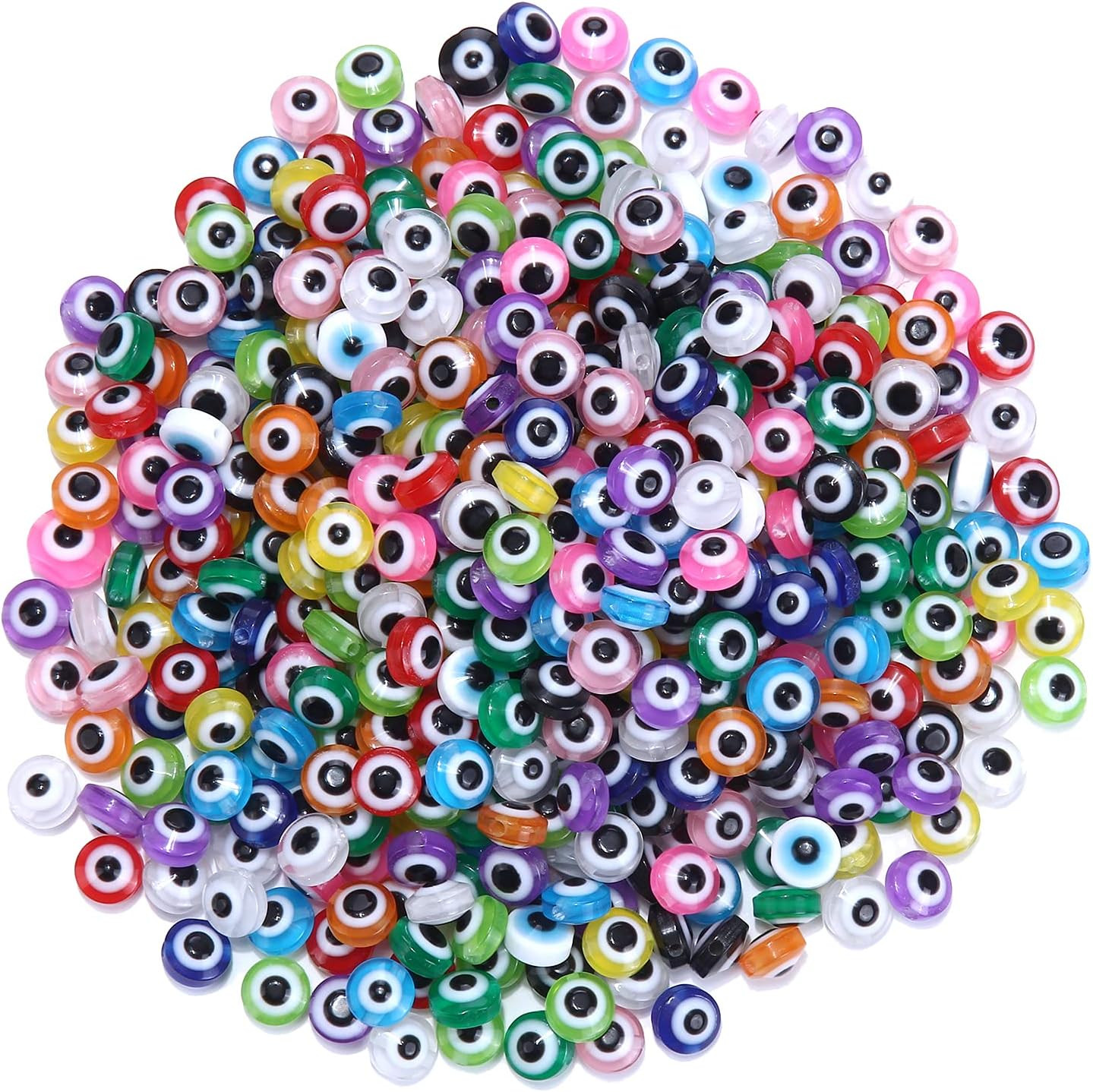 200 Pieces Flat Round Evil Eye Beads Handmade Resin Lampwork 8mm Charms Spacer B