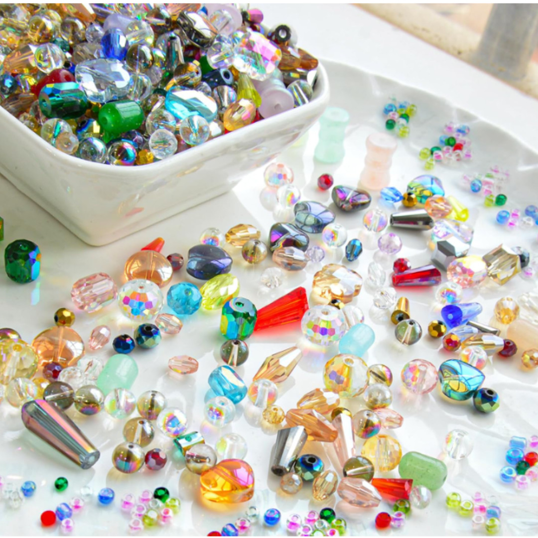Half Pound Assorted Glass Beads 2-16mm Mixed Crystal Beads fr DIY Jewelry Making