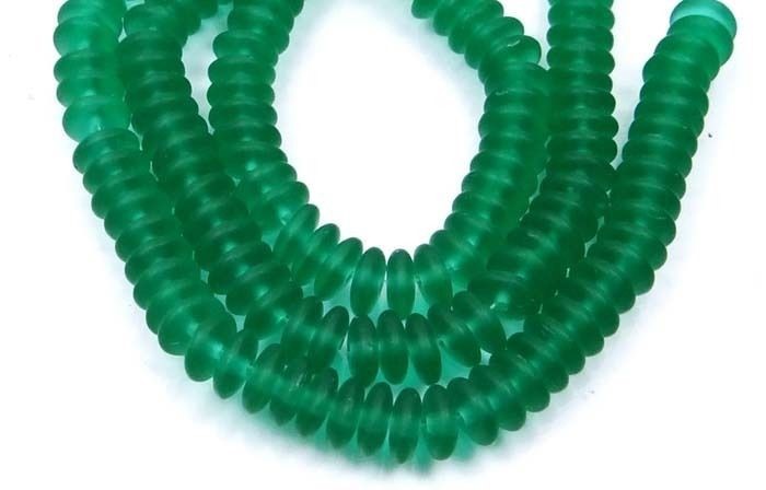 50 Czech Frosted Sea Glass Rondelle Beads Matte – Emerald 6x2mm
