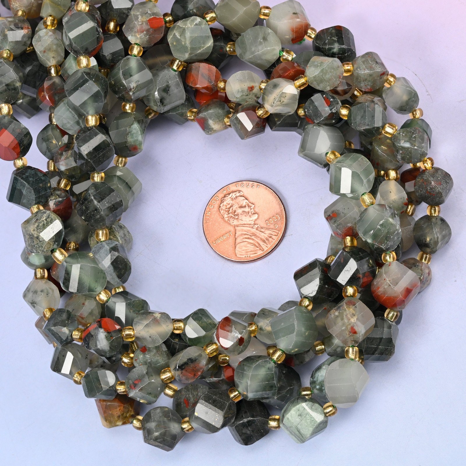 African Bloodstone Faceted Spiral Twist Beads: Size 8mm 10mm, Jewelry Making