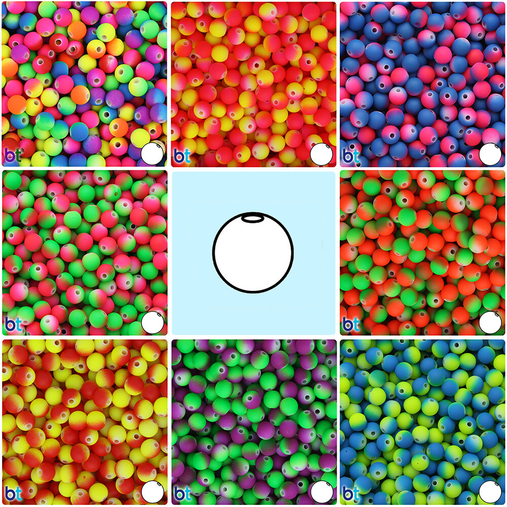 BeadTin Neon Two Tone Rubberized 8mm Round Plastic Beads (175pcs) – Color choice