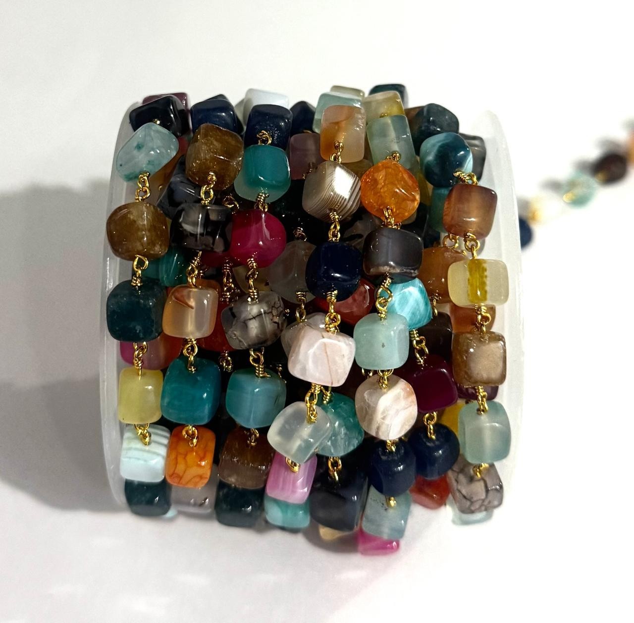 Multi-Color Cube Beads Rosary Chain Gold Plated DIY Jewelry Making Beaded Chain