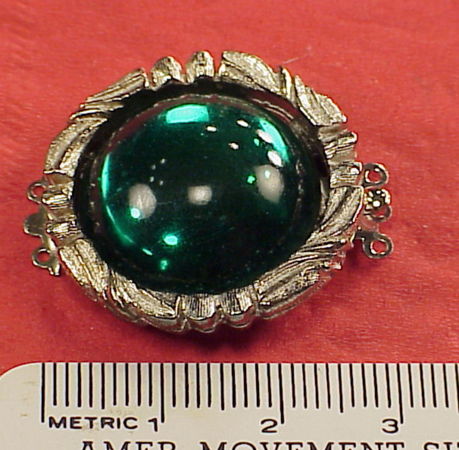 Vintage 27mm Necklace Clasp Connector 2 Str Emerald Cabachon High Art Deco