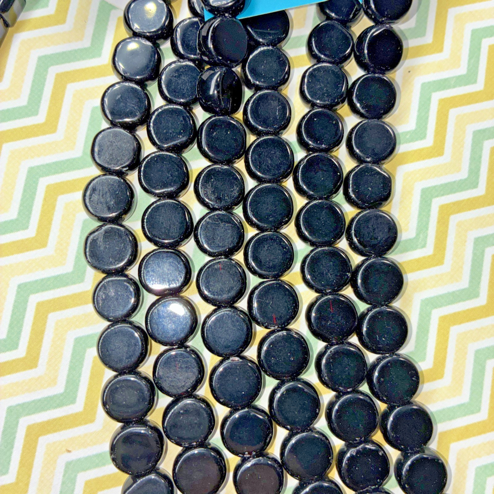 Lot of glossy black glass beads for jewelry making – NEW -8 strands – 56 inches